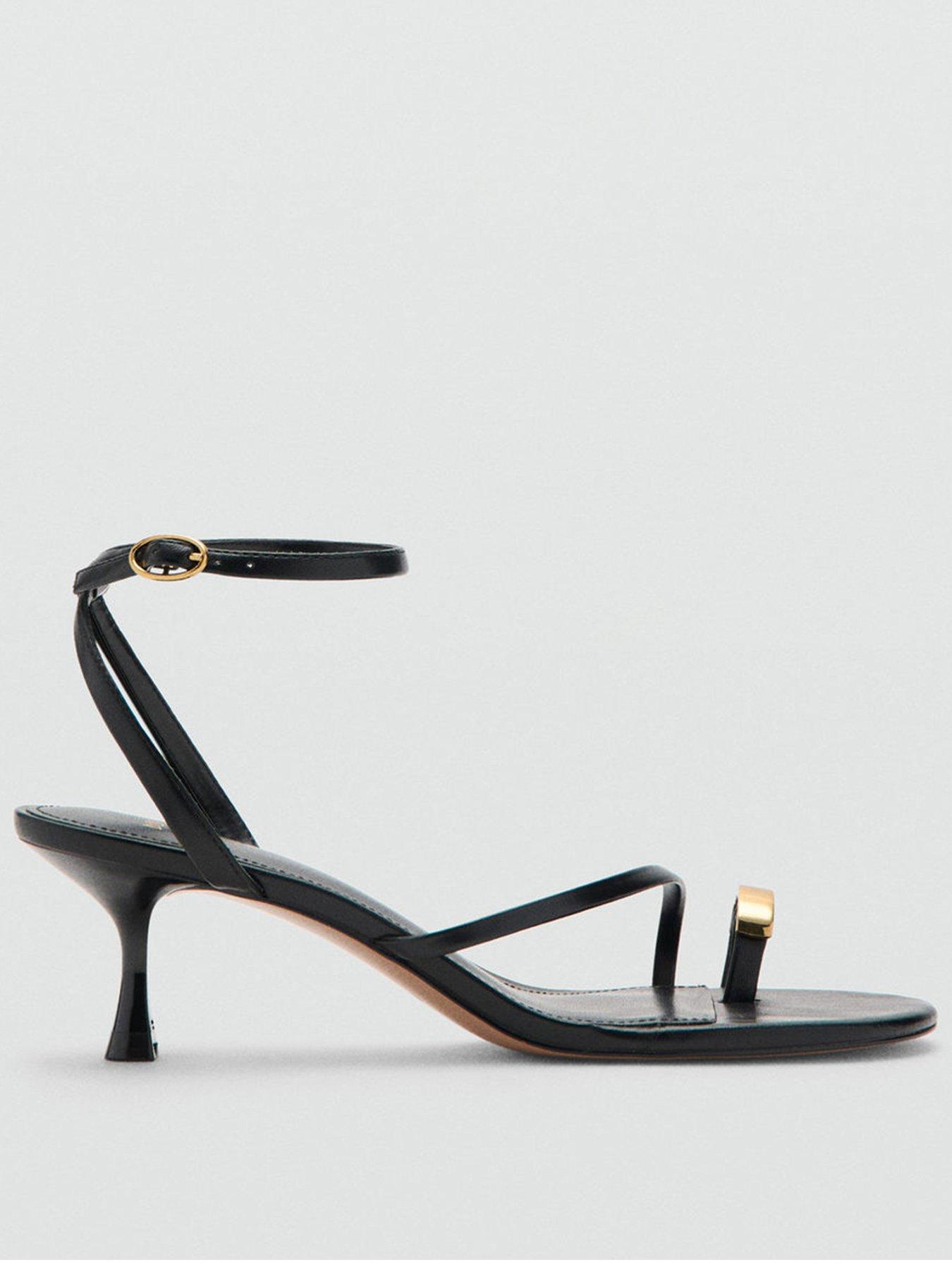Mango Kitten Heel Ankle Strap Sandals, Black, Size 36, Women