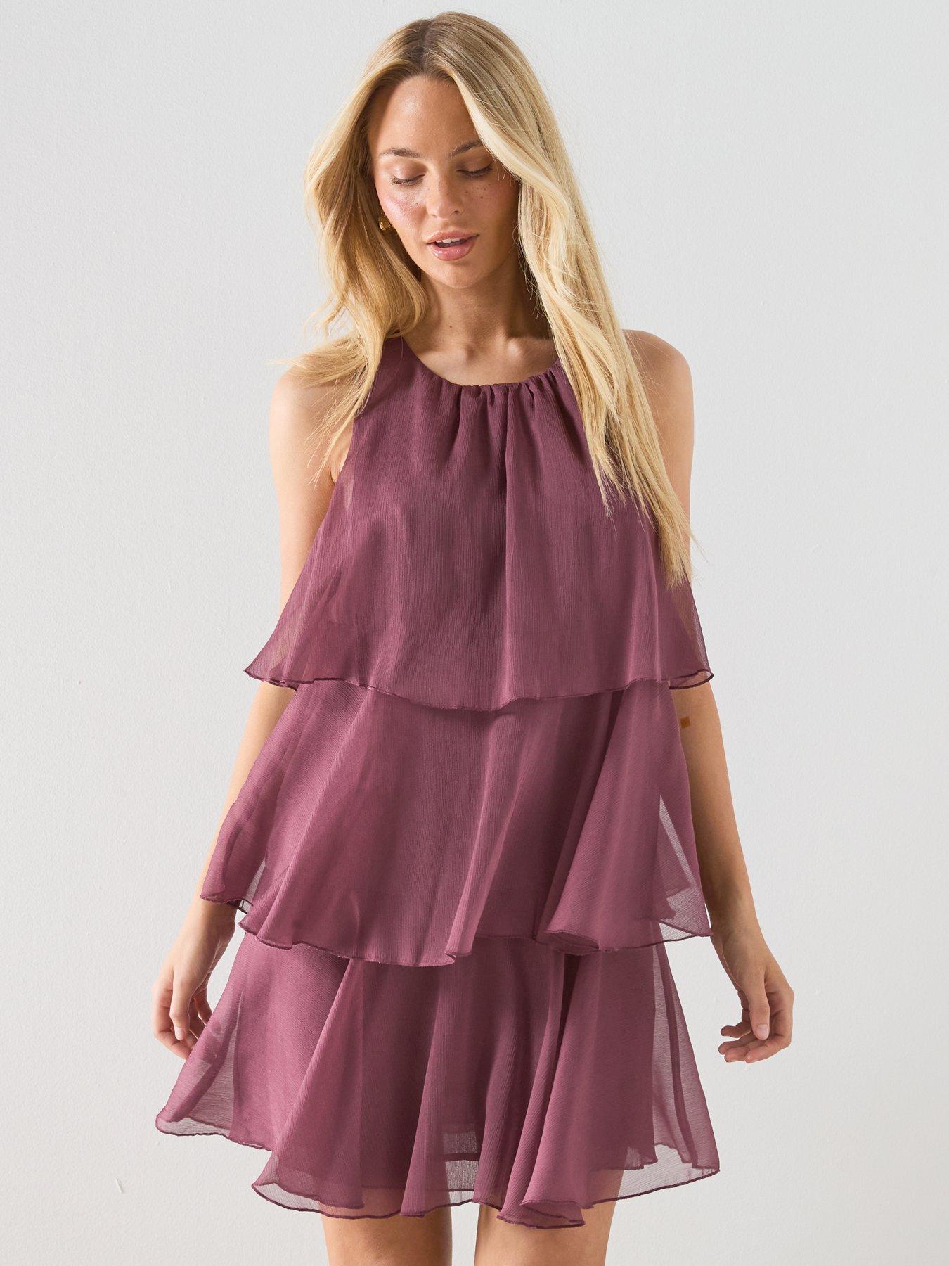 Mango Ruffled Draped Dress - Red