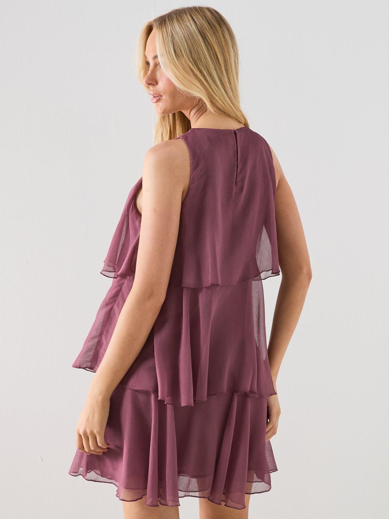 Mango Ruffled Draped Dress - Burgundy | Very