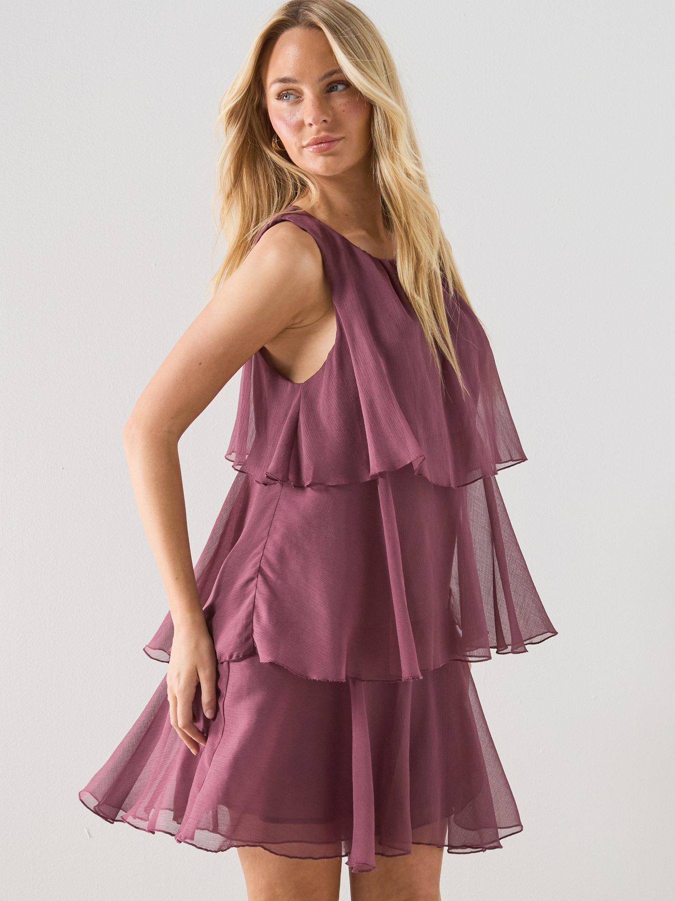 Mango Ruffled Draped Dress - Burgundy | Very