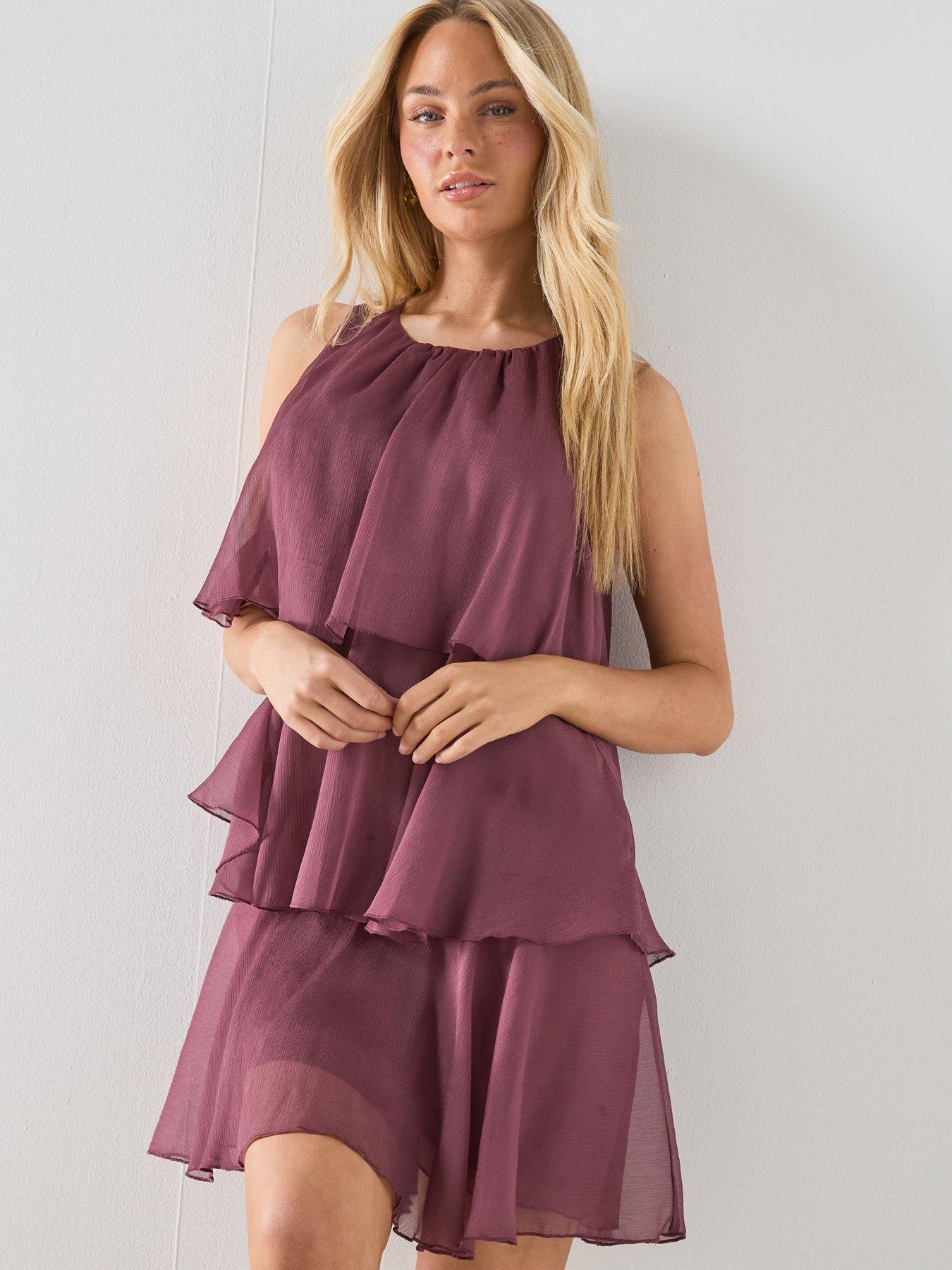 Mango Ruffled Draped Dress - Burgundy | Very