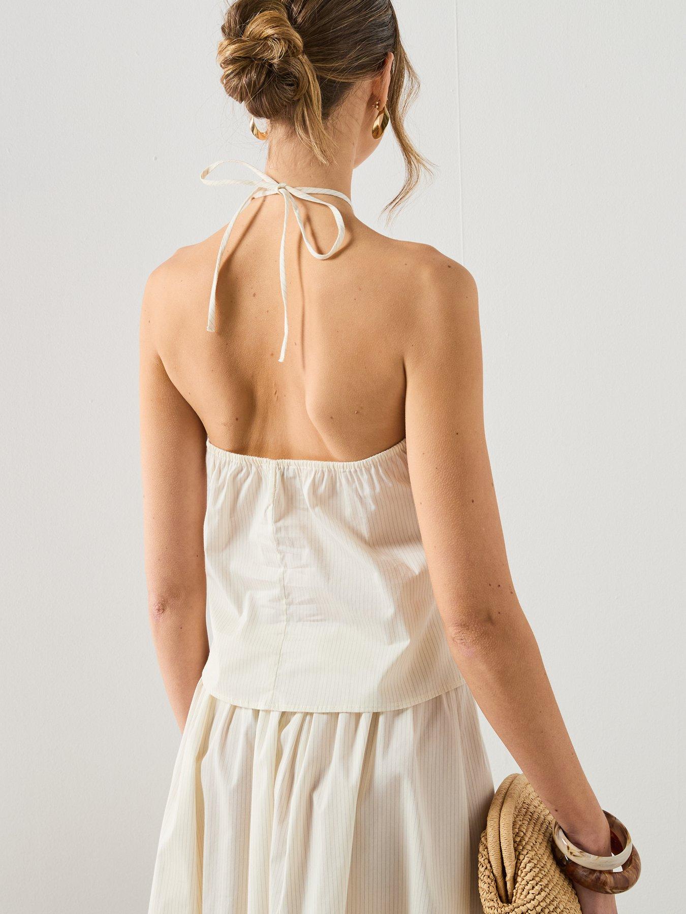 Image 2 of 6 of Mango Striped Co-ord Halter Neck Top - Cream
