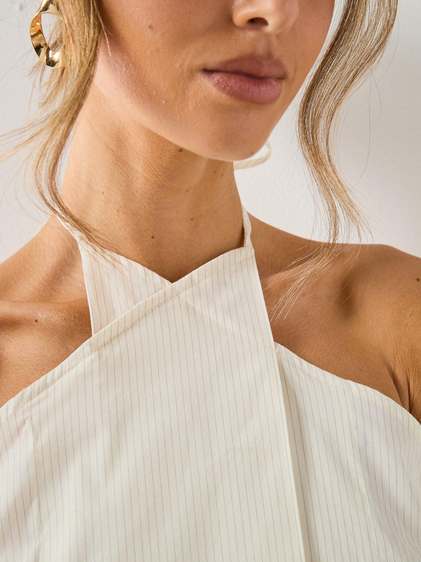 Image 5 of 6 of Mango Striped Co-ord Halter Neck Top - Cream