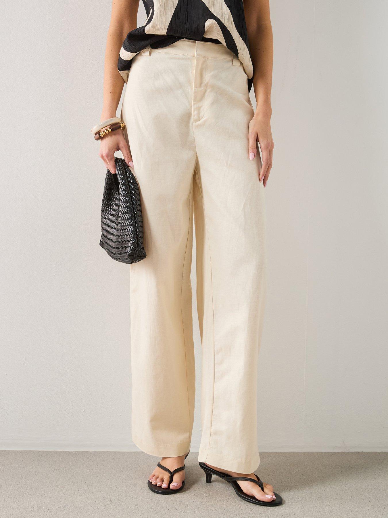 Mango Linen High-Waist Trousers - Cream