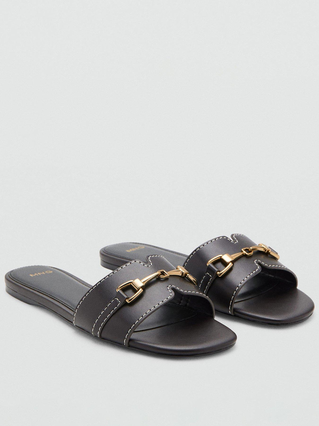 Mango Metallic Detail Strap Sandal, Brown, Size 36, Women