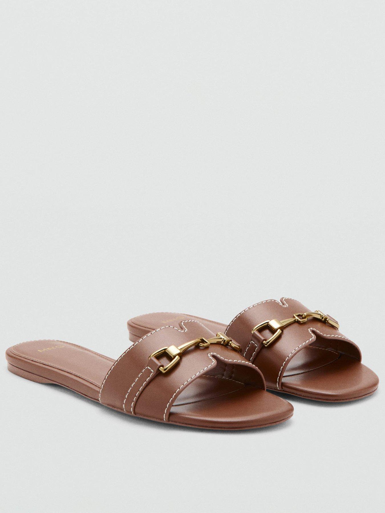 Mango Metallic Detail Strap Sandal, Brown, Size 36, Women