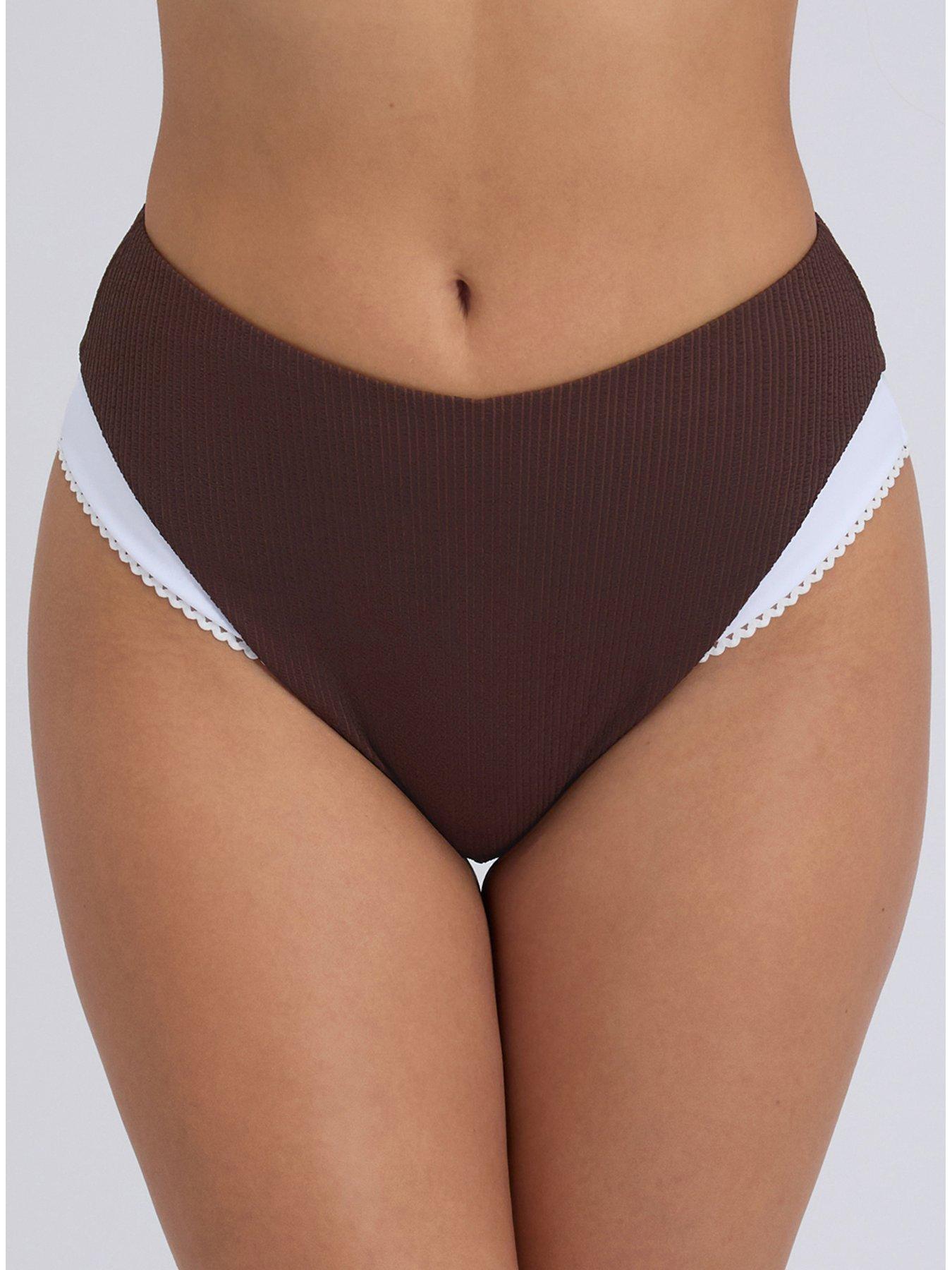 Boux Avenue Rivoli Picot High Waist Bikini Brief - Chocolate