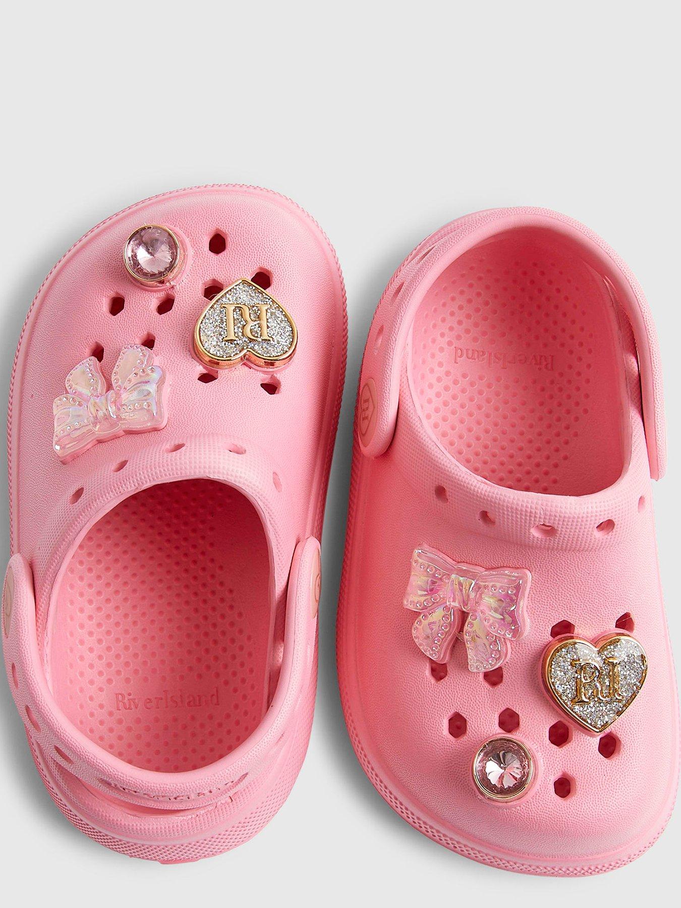 Image 4 of 5 of River Island Mini Girls Bow Gem Clog Sandals - Pink