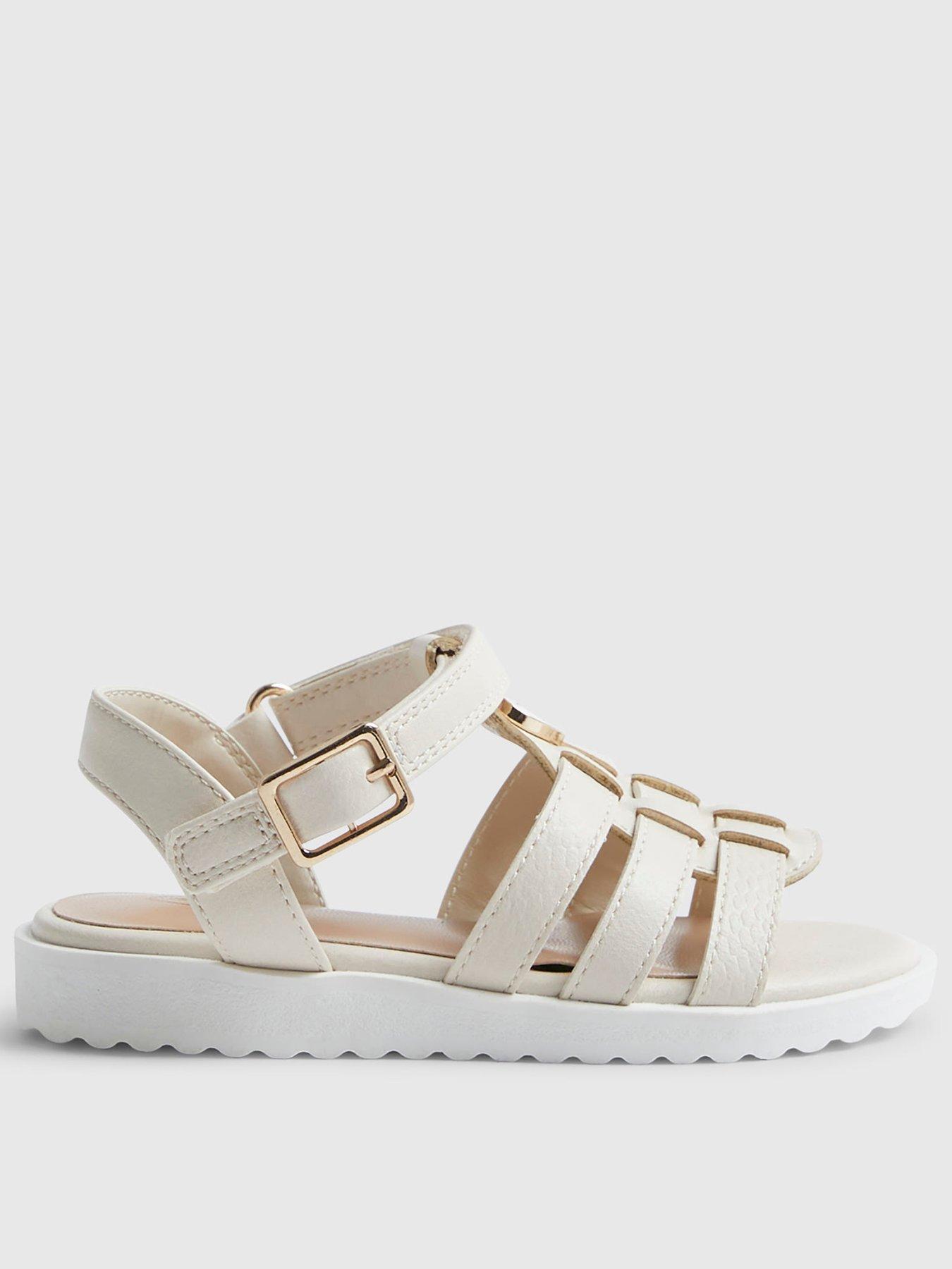 Image 1 of 5 of River Island Mini Girls Heart Caged Sandals - White
