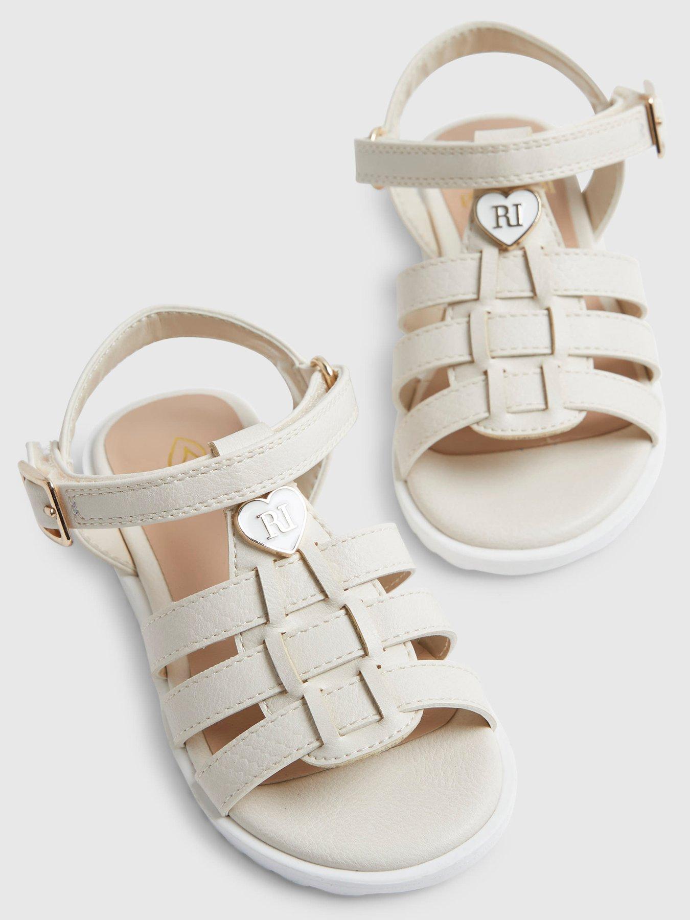 Image 5 of 5 of River Island Mini Girls Heart Caged Sandals - White