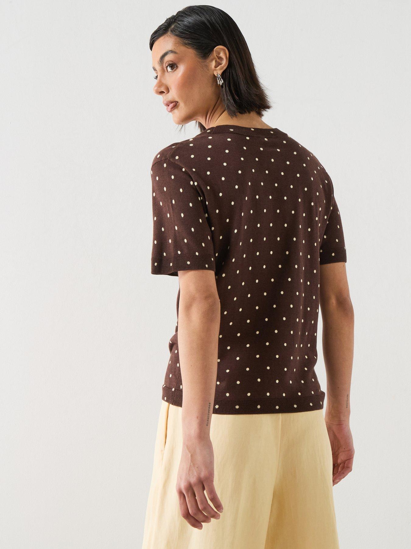 Image 2 of 6 of Mango Polka-Dot Knitted Sweater - Brown