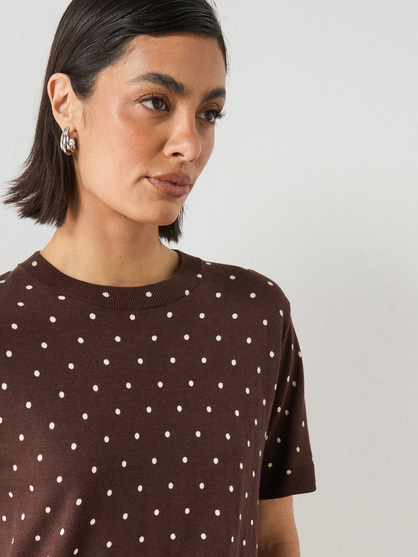 Image 4 of 6 of Mango Polka-Dot Knitted Sweater - Brown