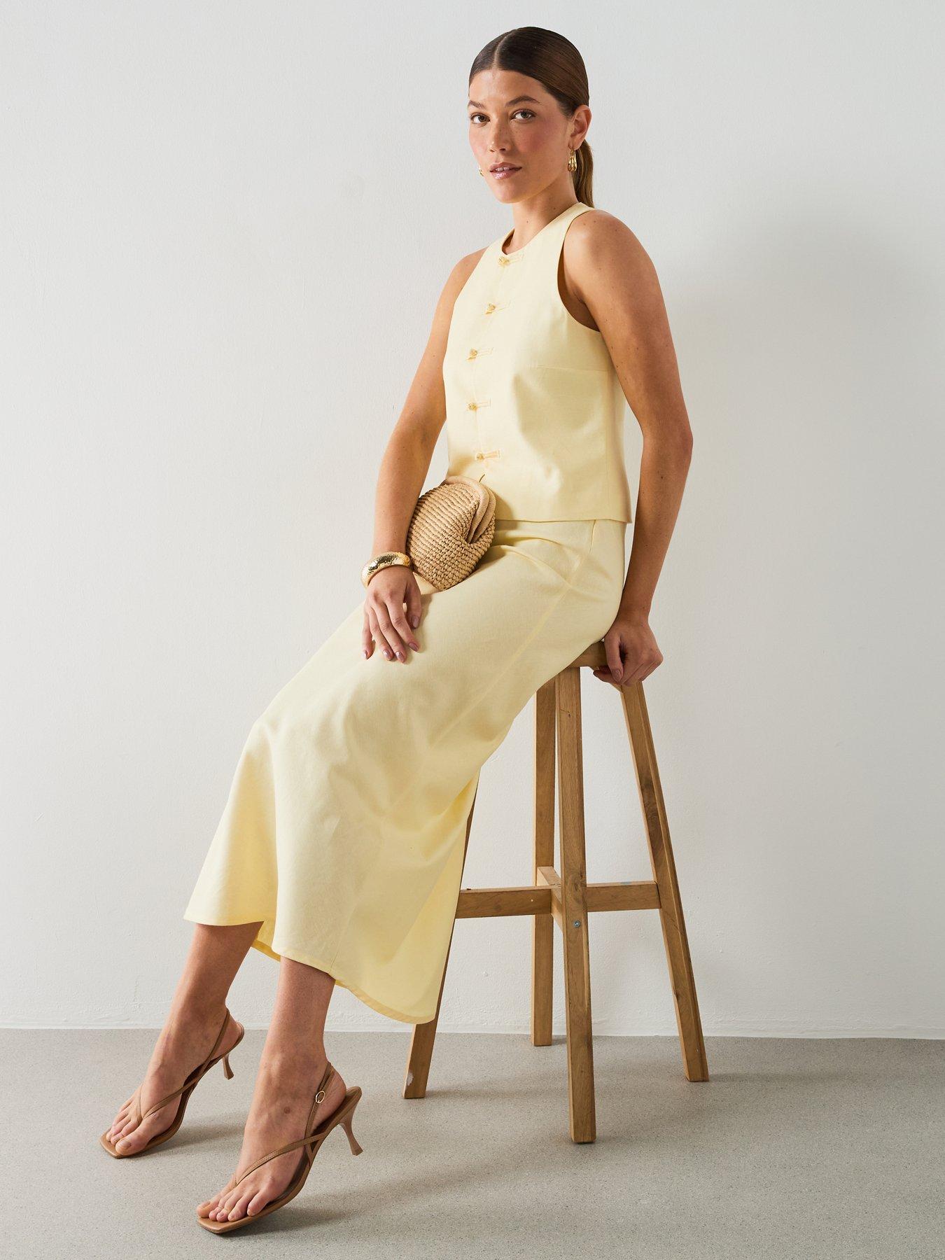 Image 6 of 6 of Mango Linen-blend Co-ord Straight Skirt - Vanilla