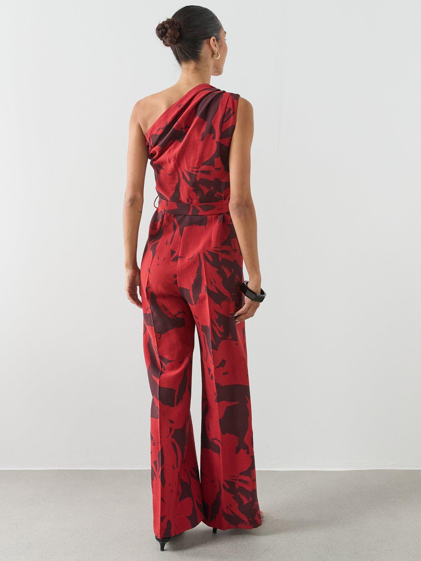 Image 2 of 6 of Mango Printed Asymmetrical Jumpsuit - Red