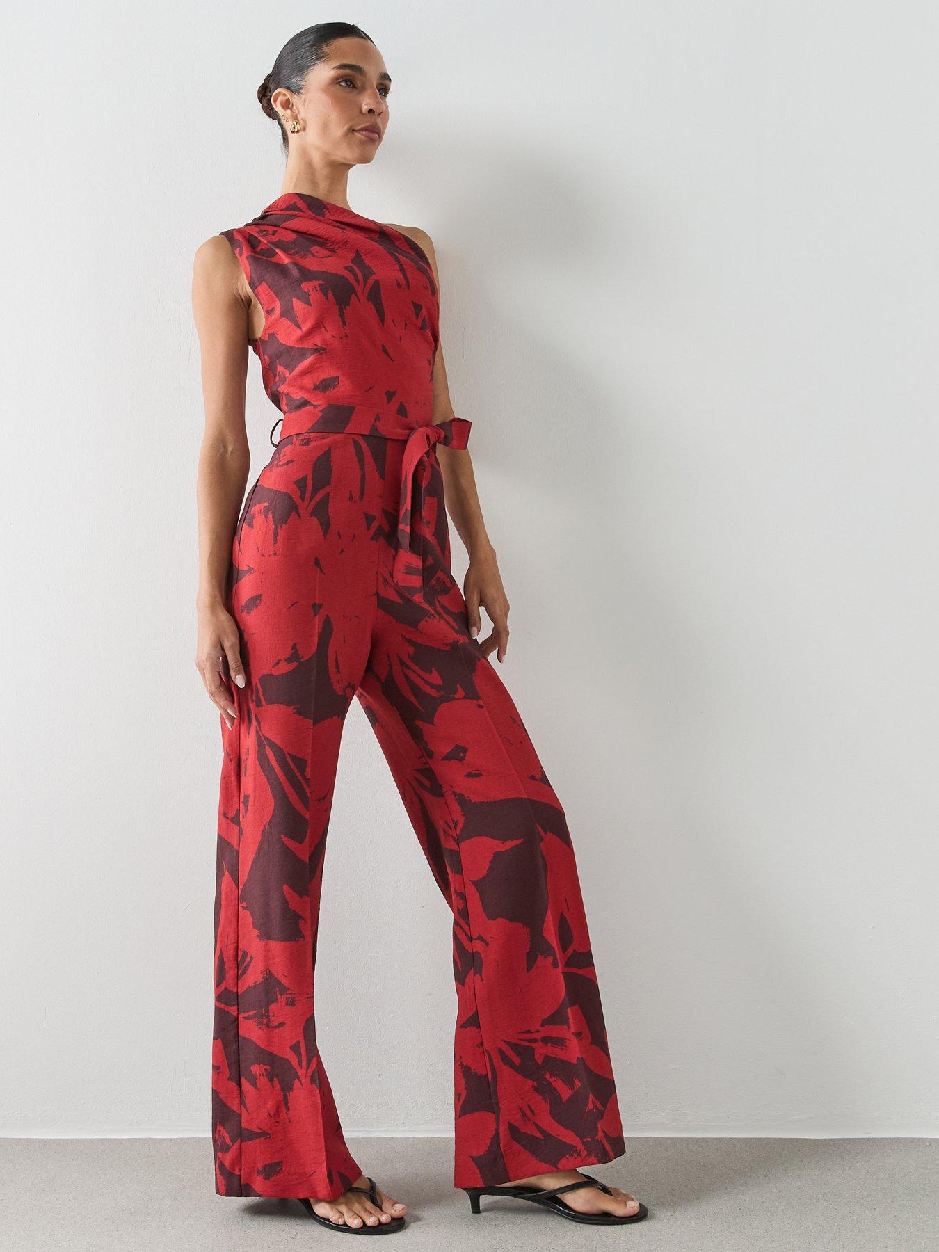 Image 3 of 6 of Mango Printed Asymmetrical Jumpsuit - Red