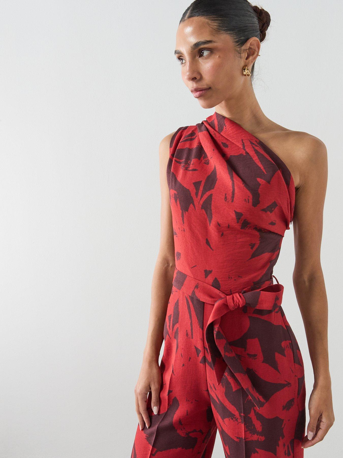 Image 4 of 6 of Mango Printed Asymmetrical Jumpsuit - Red
