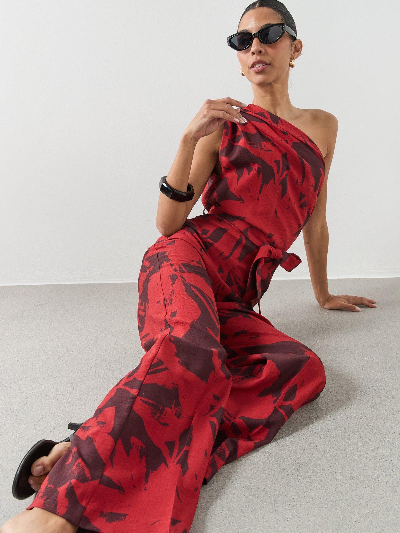 Image 5 of 6 of Mango Printed Asymmetrical Jumpsuit - Red