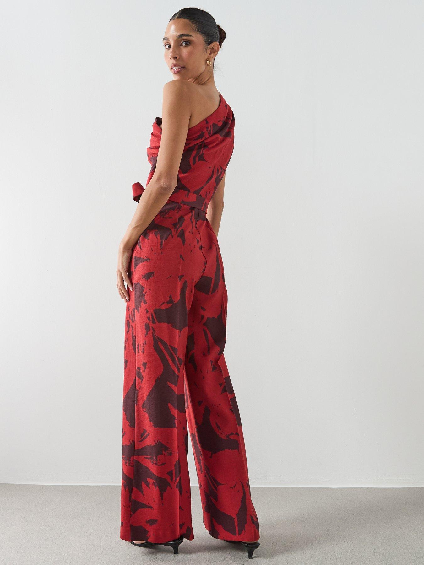Image 6 of 6 of Mango Printed Asymmetrical Jumpsuit - Red