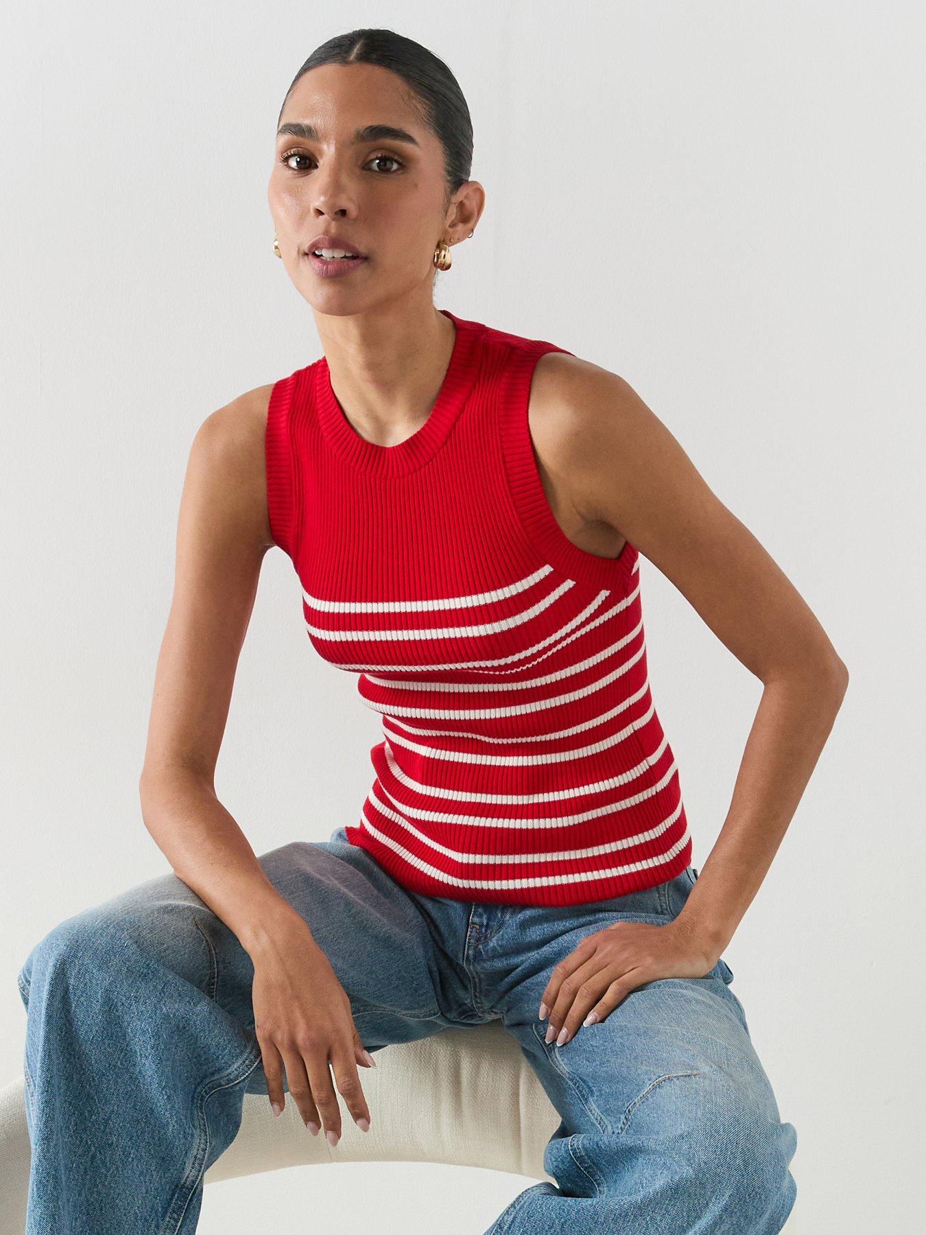 Image 1 of 6 of Mango Striped Knit Top - Red