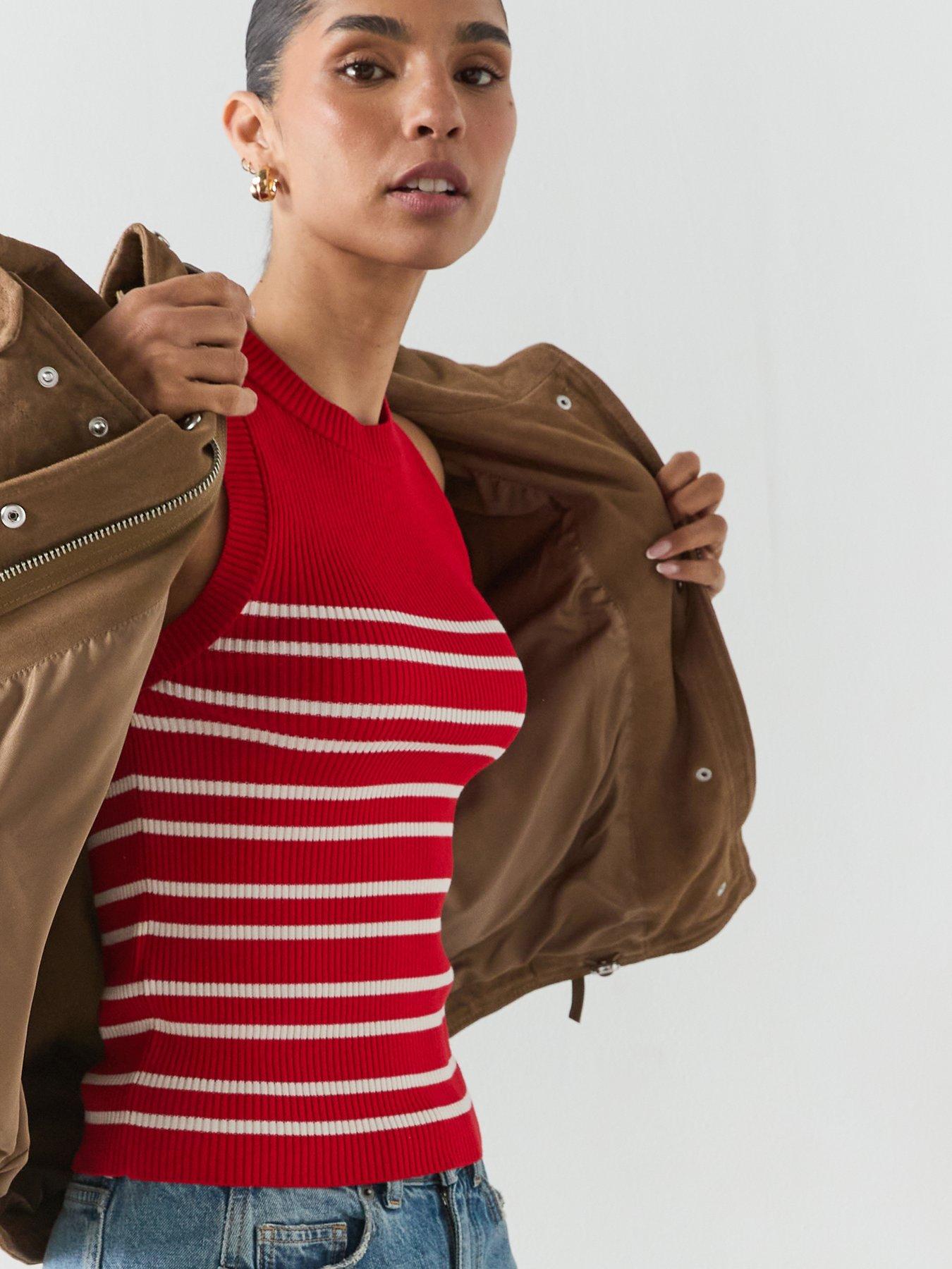 Image 4 of 6 of Mango Striped Knit Top - Red
