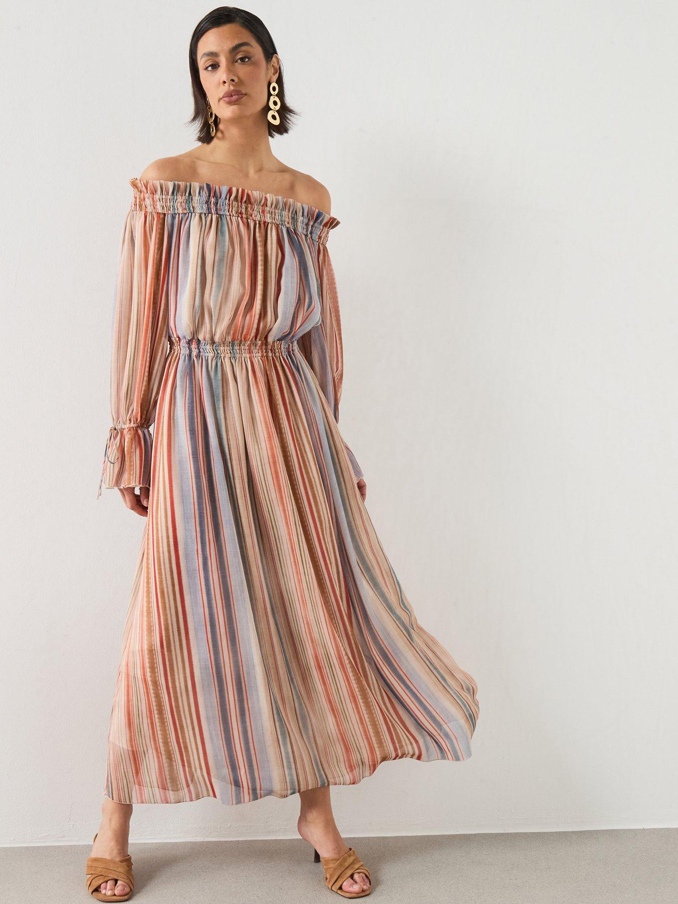 Image 1 of 6 of Mango Striped Strapless Dress - Multi