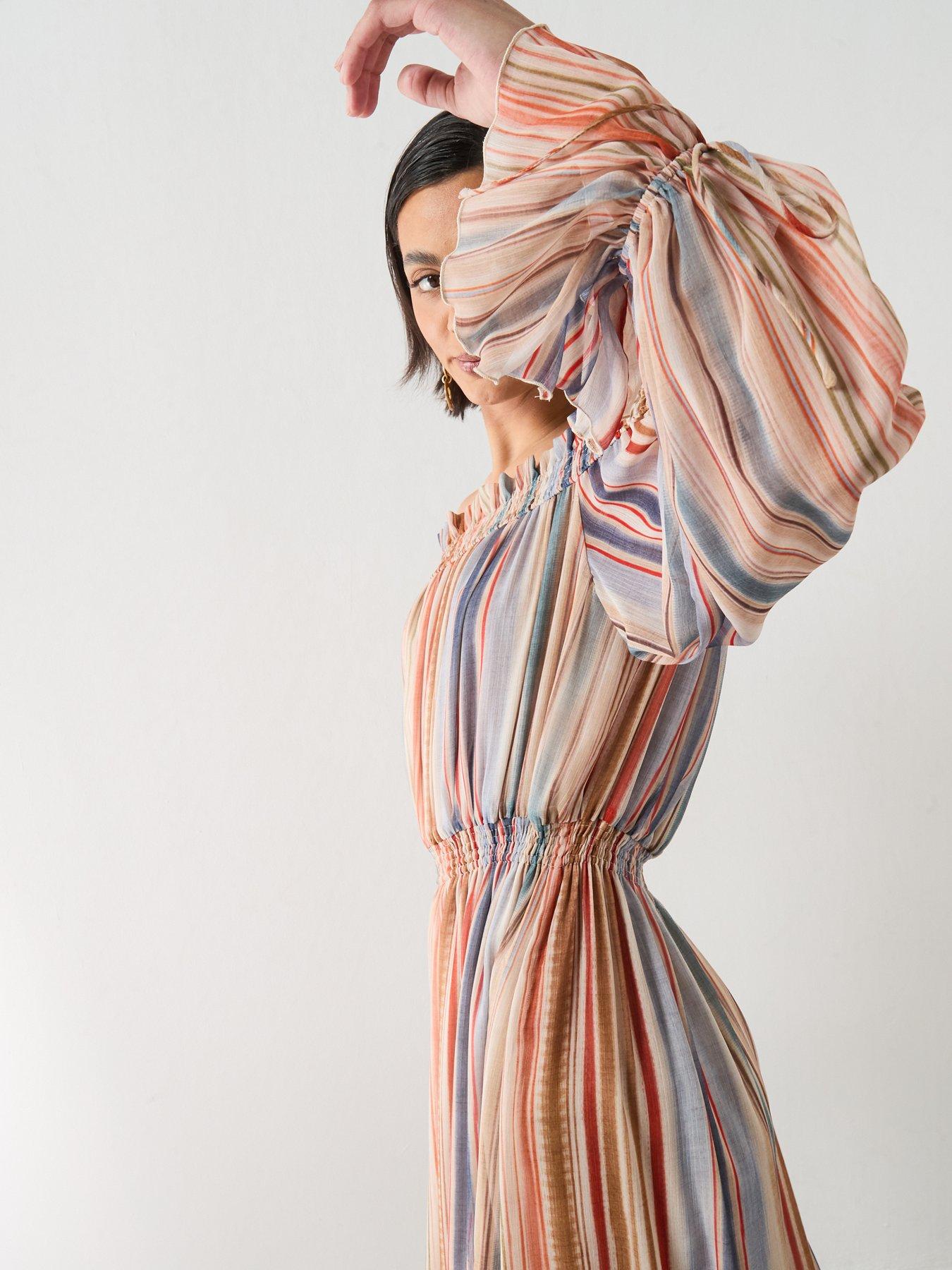 Image 4 of 6 of Mango Striped Strapless Dress - Multi