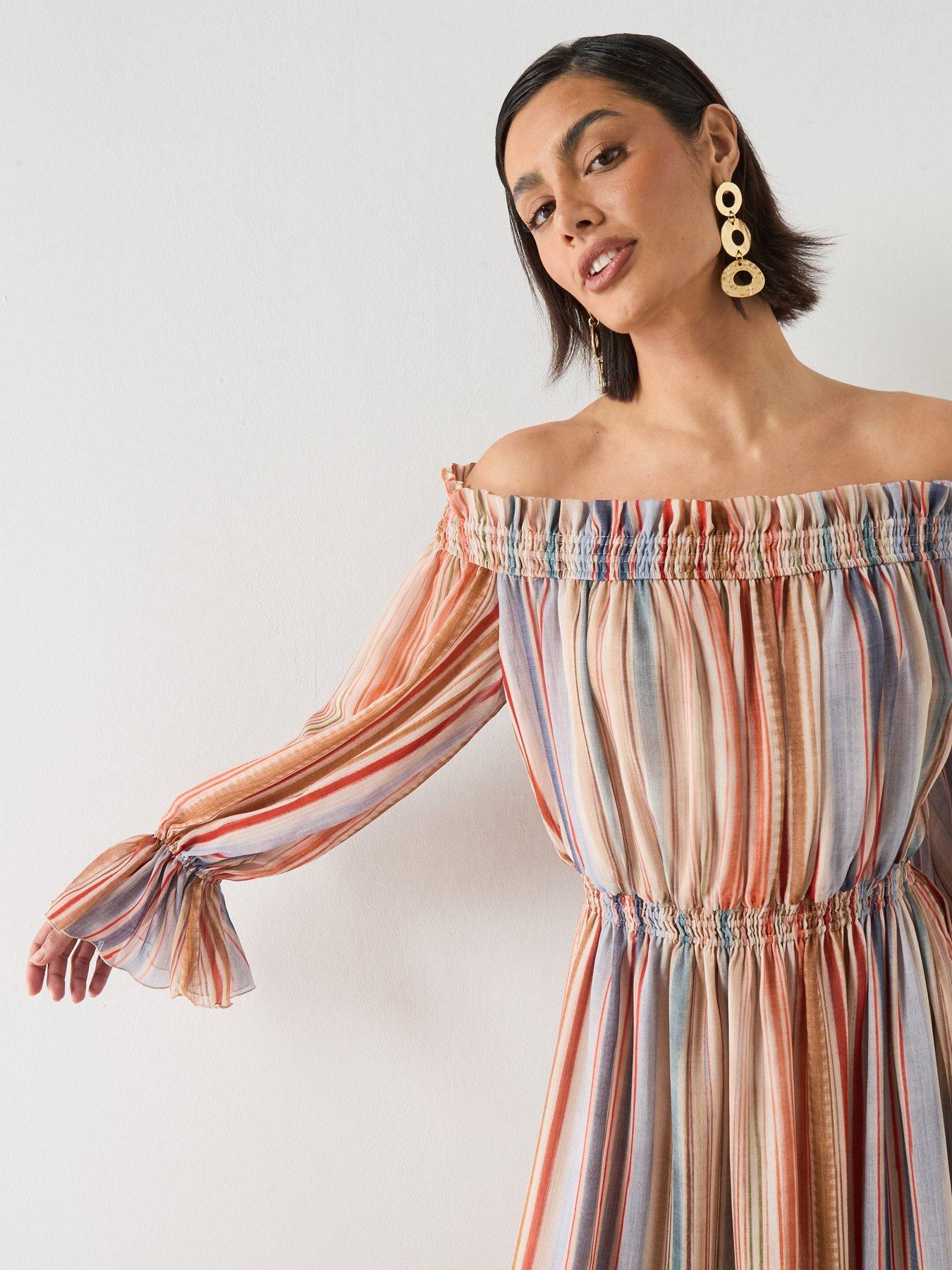 Mango Striped Strapless Dress - Cream - Beige | Very