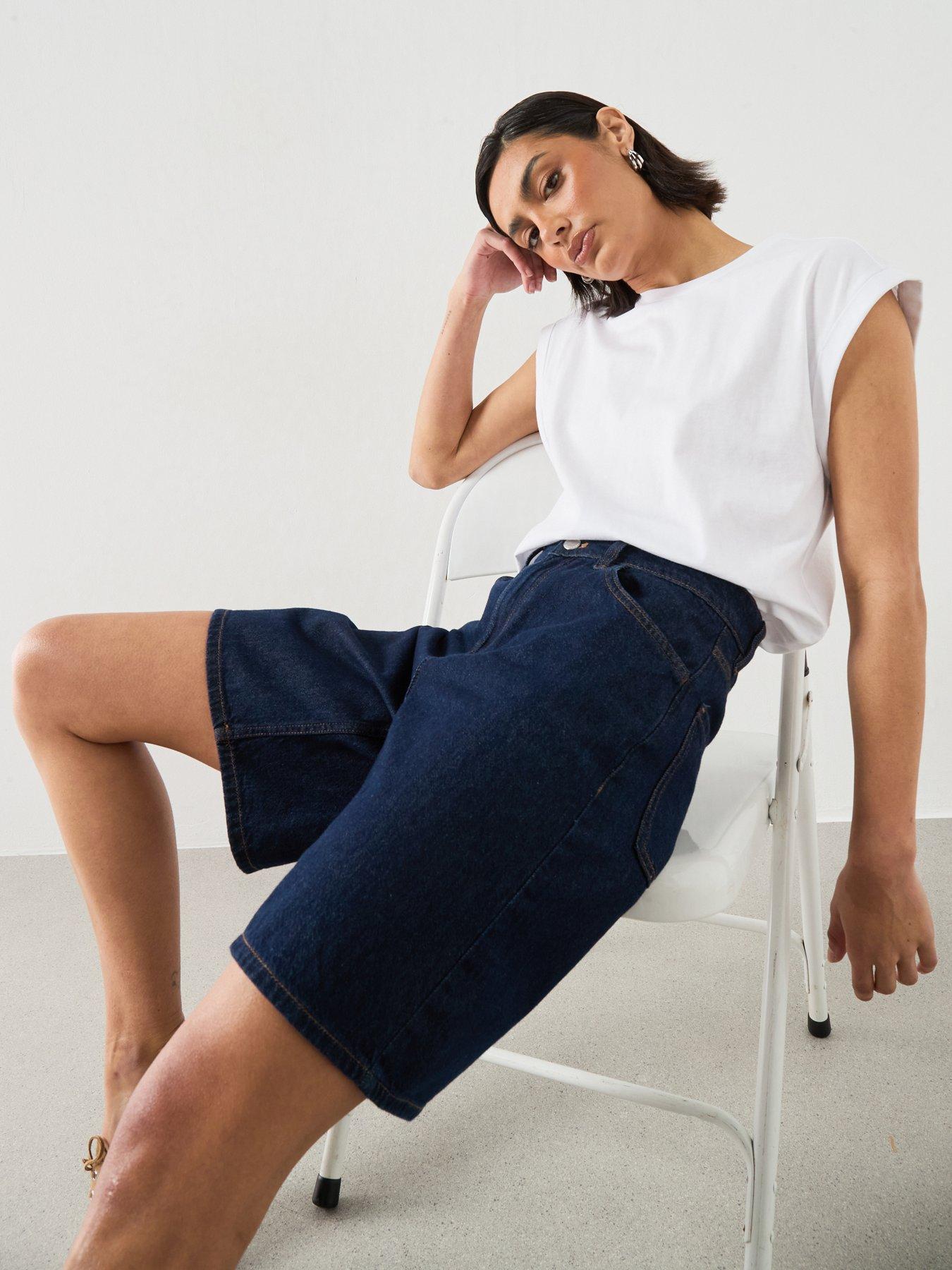 Mango High-Waist Straight-Fit Denim Shorts - Blue