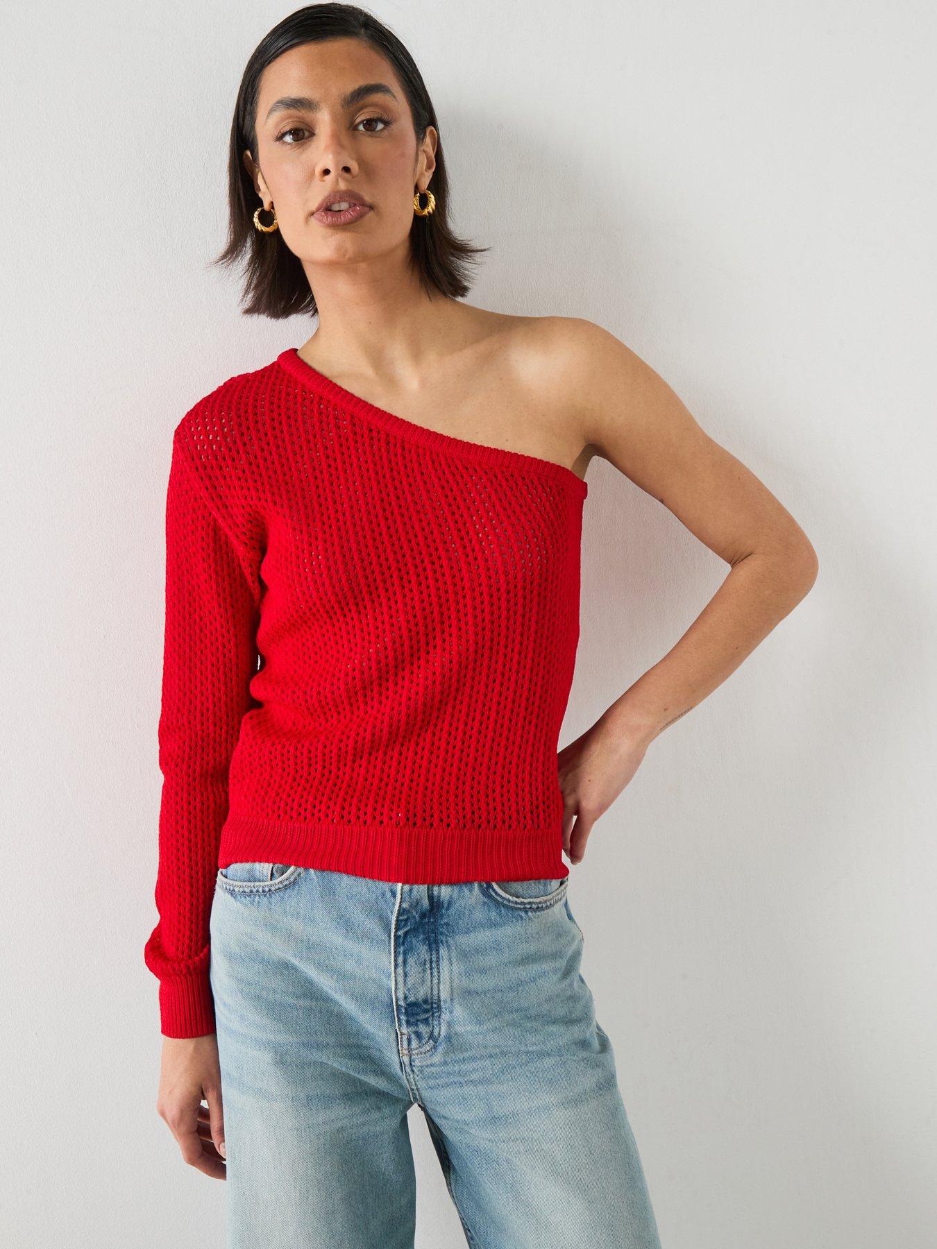 Mango Asymmetric Knit Sweater - Red
