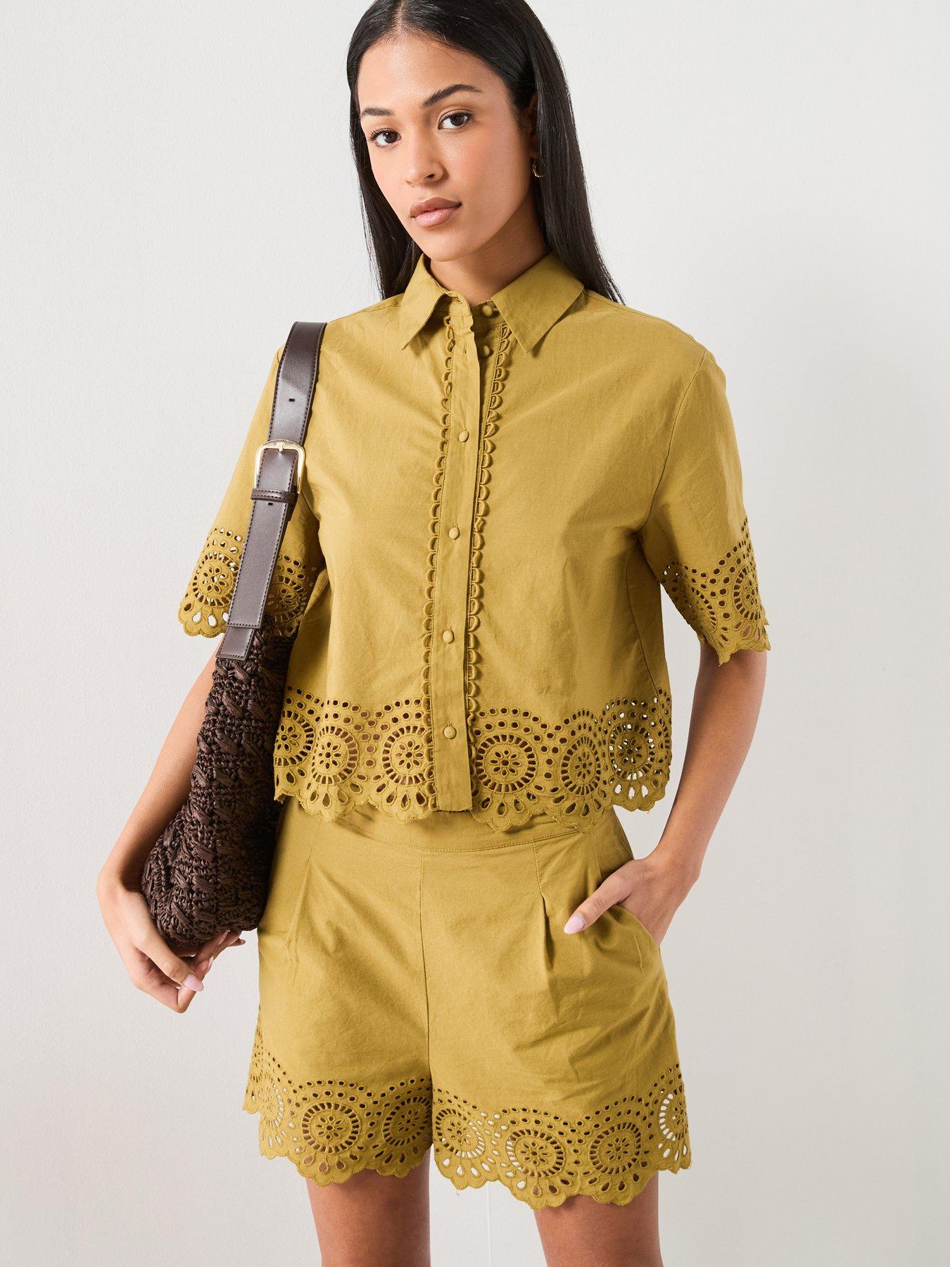Mango Embroidered Co-ord Openwork Shirt - Green