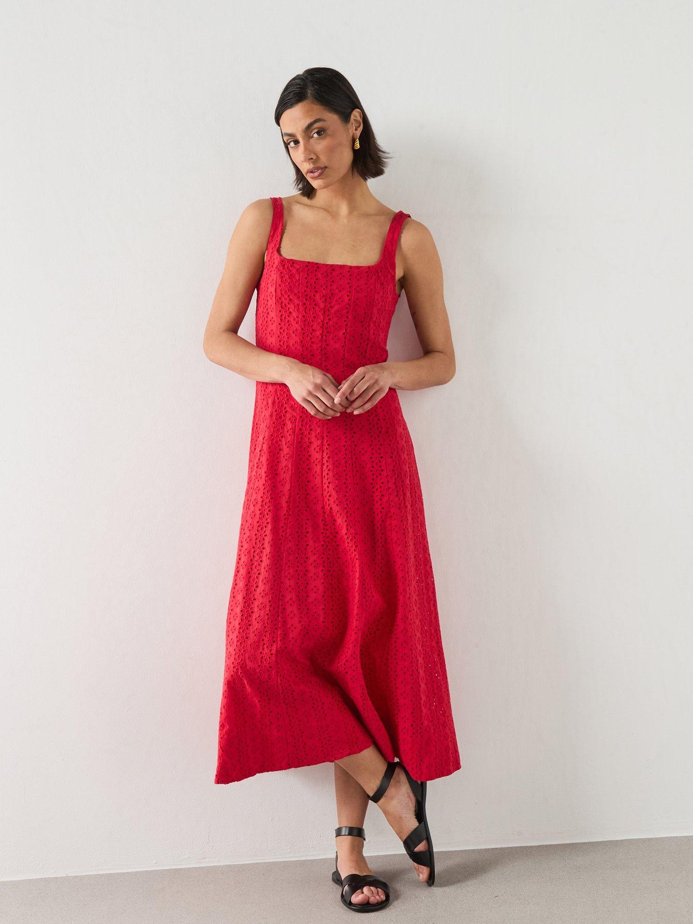 Mango Embroidered Cutwork A-line Dress - Red