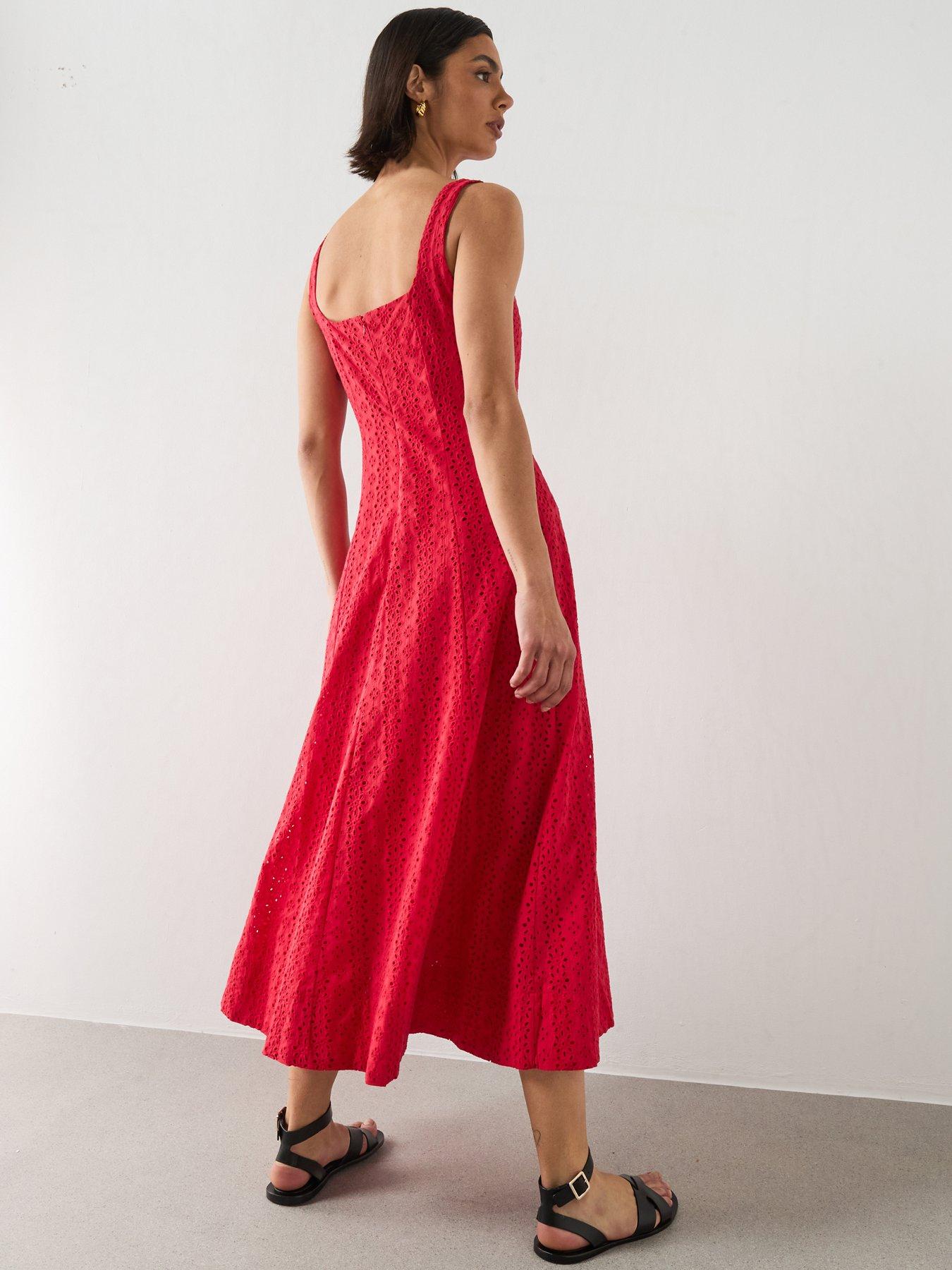 Mango Embroidered Cutwork A-line Dress - Red | Very