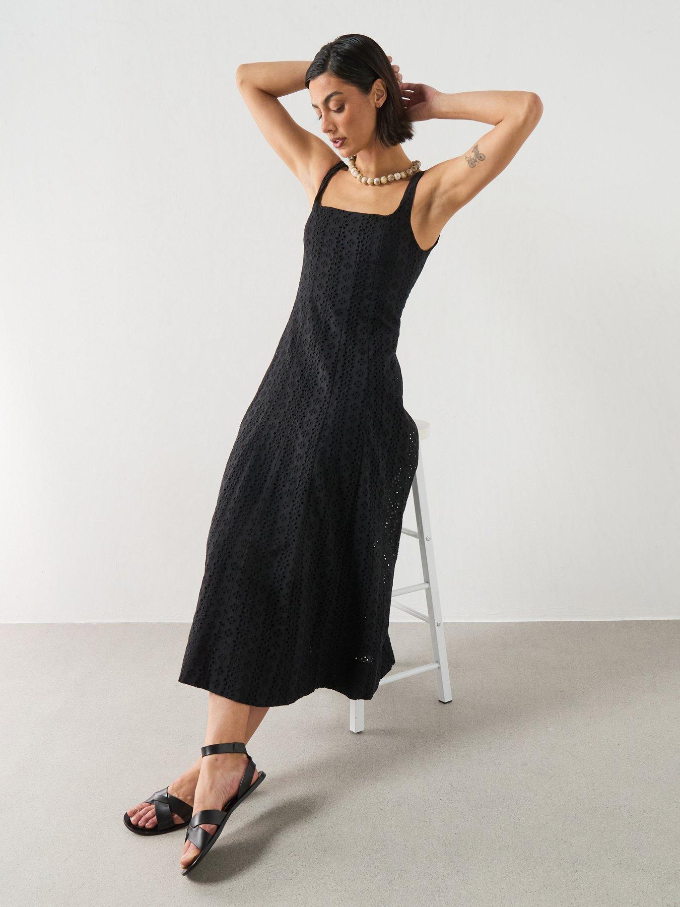 Mango Embroidered Cutwork A-Line Dress - Black