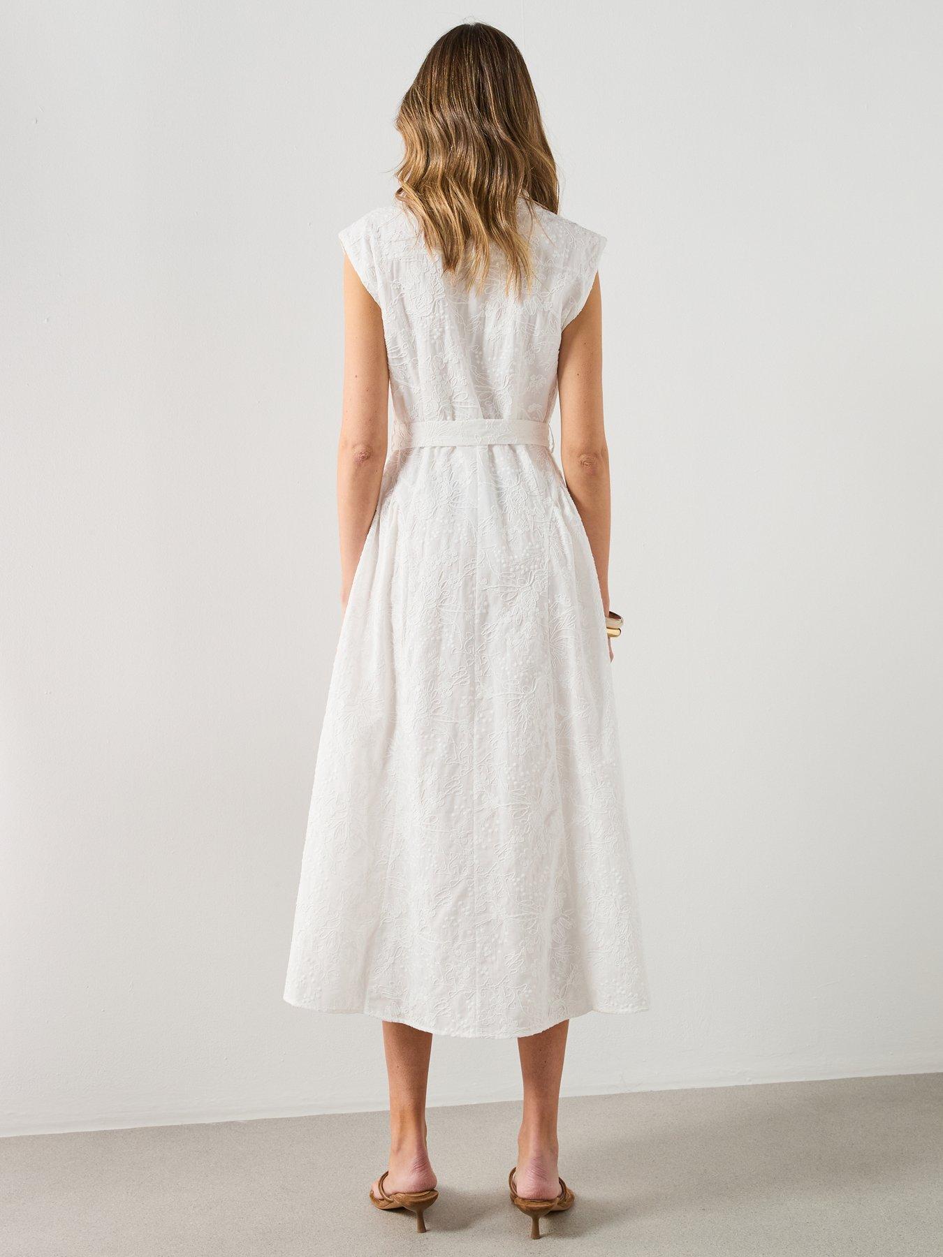 Image 2 of 6 of Mango Embroidered Belt Dress - ecru