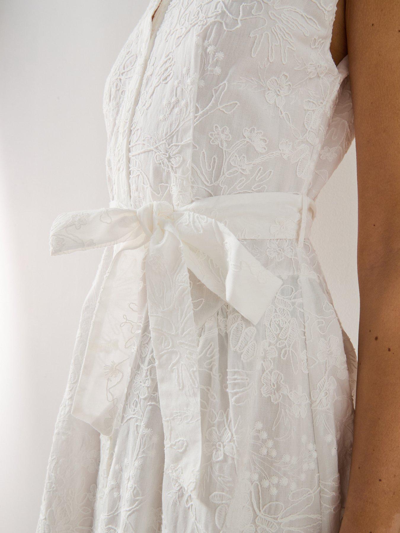 Image 5 of 6 of Mango Embroidered Belt Dress - ecru