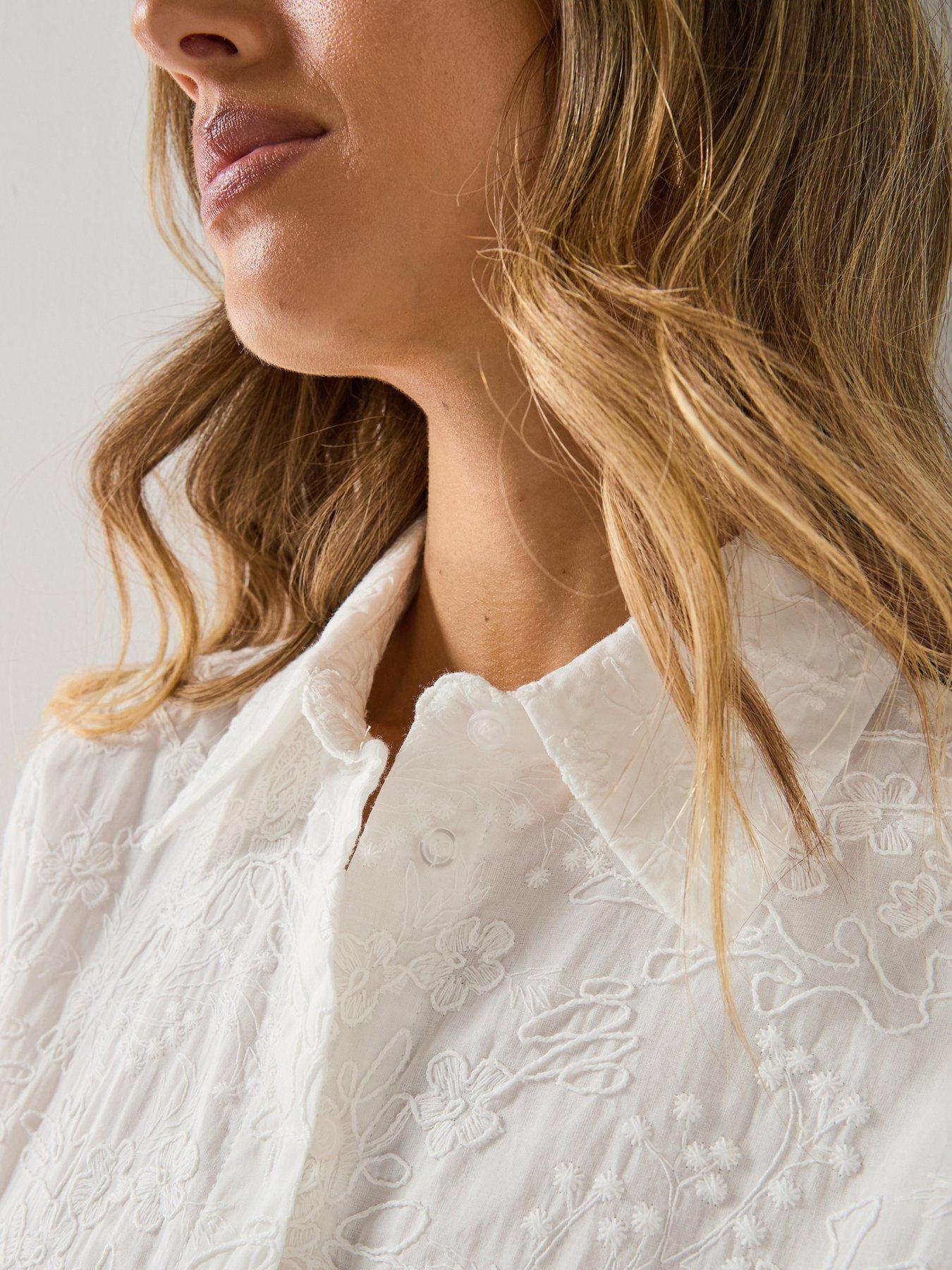 Image 6 of 6 of Mango Embroidered Belt Dress - ecru