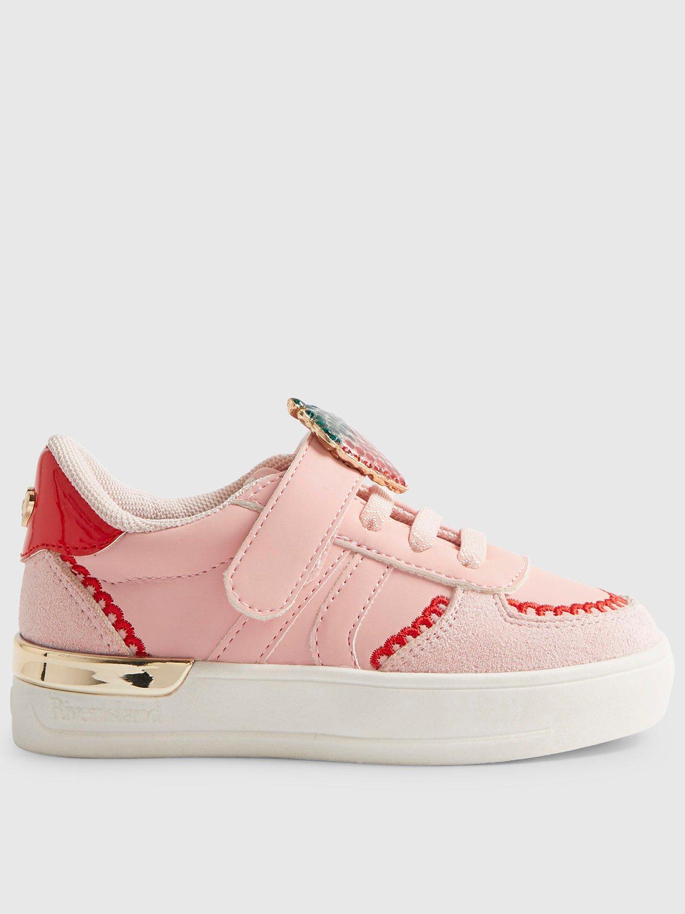 Image 1 of 5 of River Island Mini Girls Strawberry Strap Trainers - Pink
