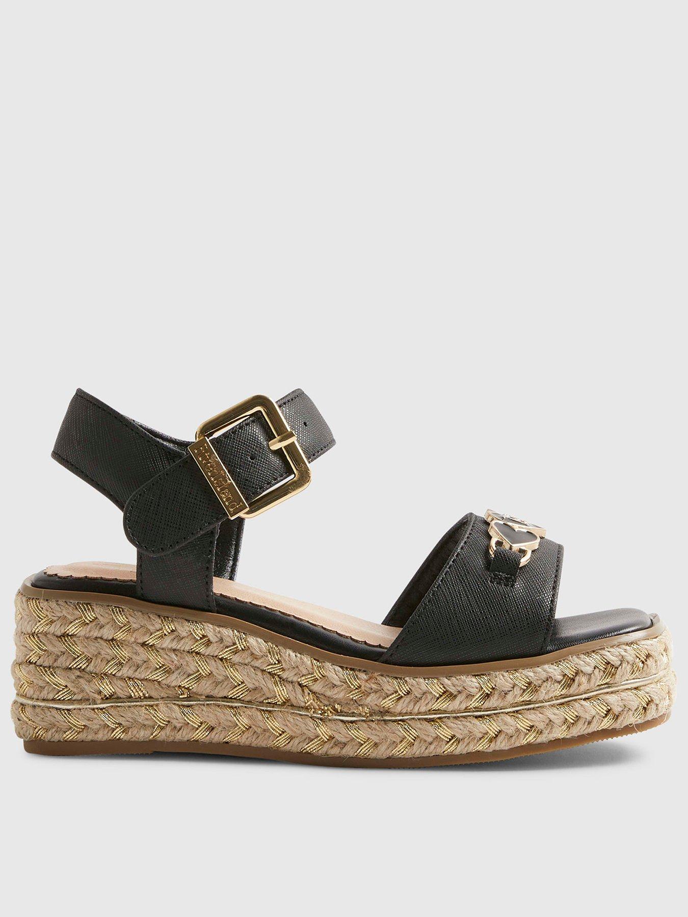 River Island Older Girls Heart Wedge Sandals, Black, Size 13 Younger