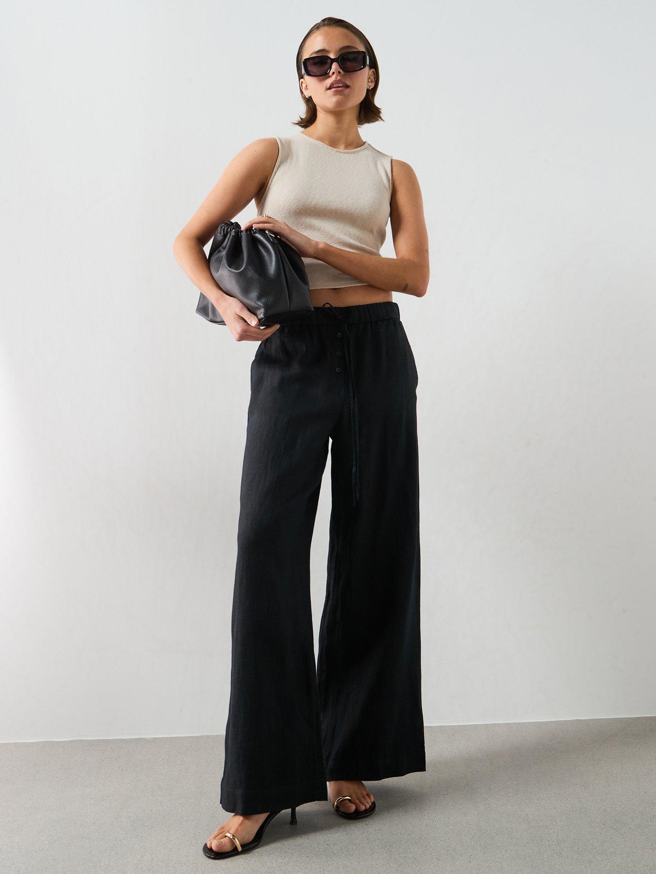 Mango Linen Trousers With Buttons - Black