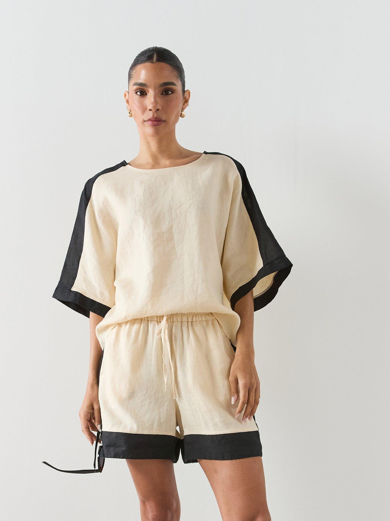 Mango Linen Co-Ord Blouse With Contrasting Stripes - Cream
