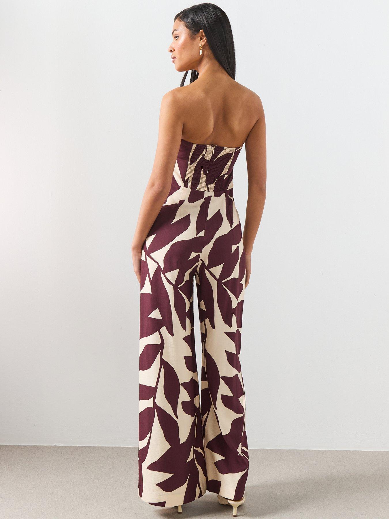 Image 2 of 6 of Mango Printed Strapless Jumpsuit - Cream