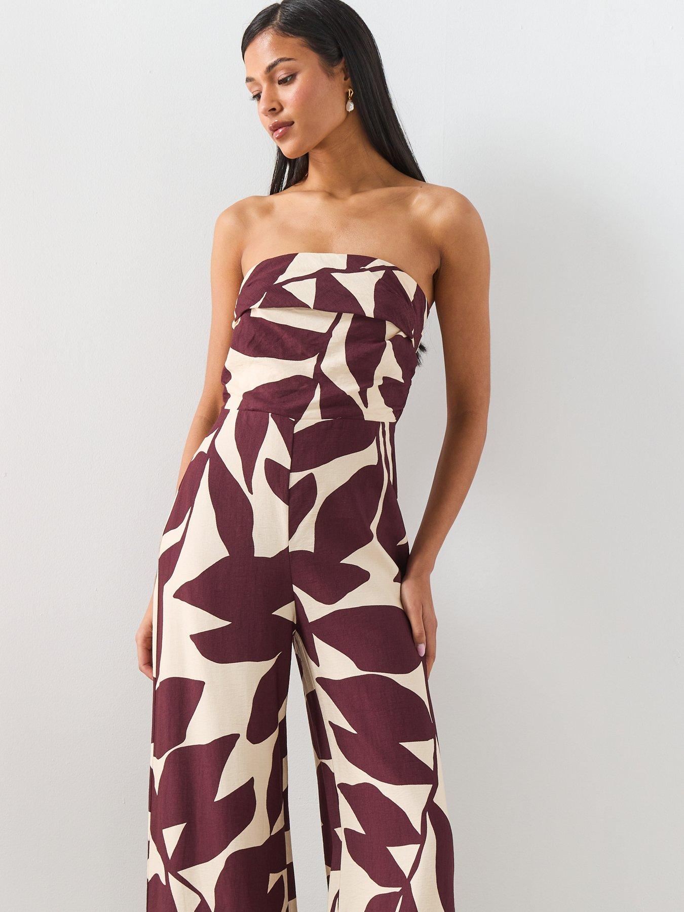 Image 5 of 6 of Mango Printed Strapless Jumpsuit - Cream