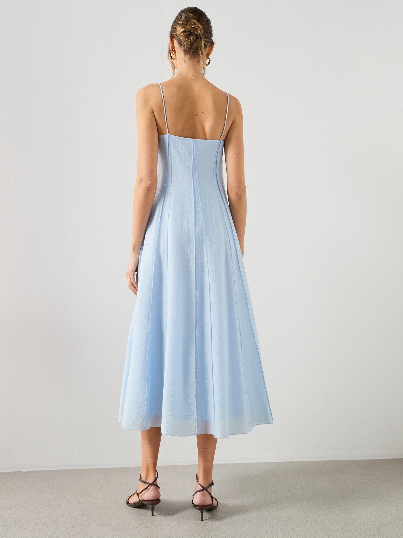 Image 2 of 5 of Mango Lyocell Dress With Stitching Detail - Blue