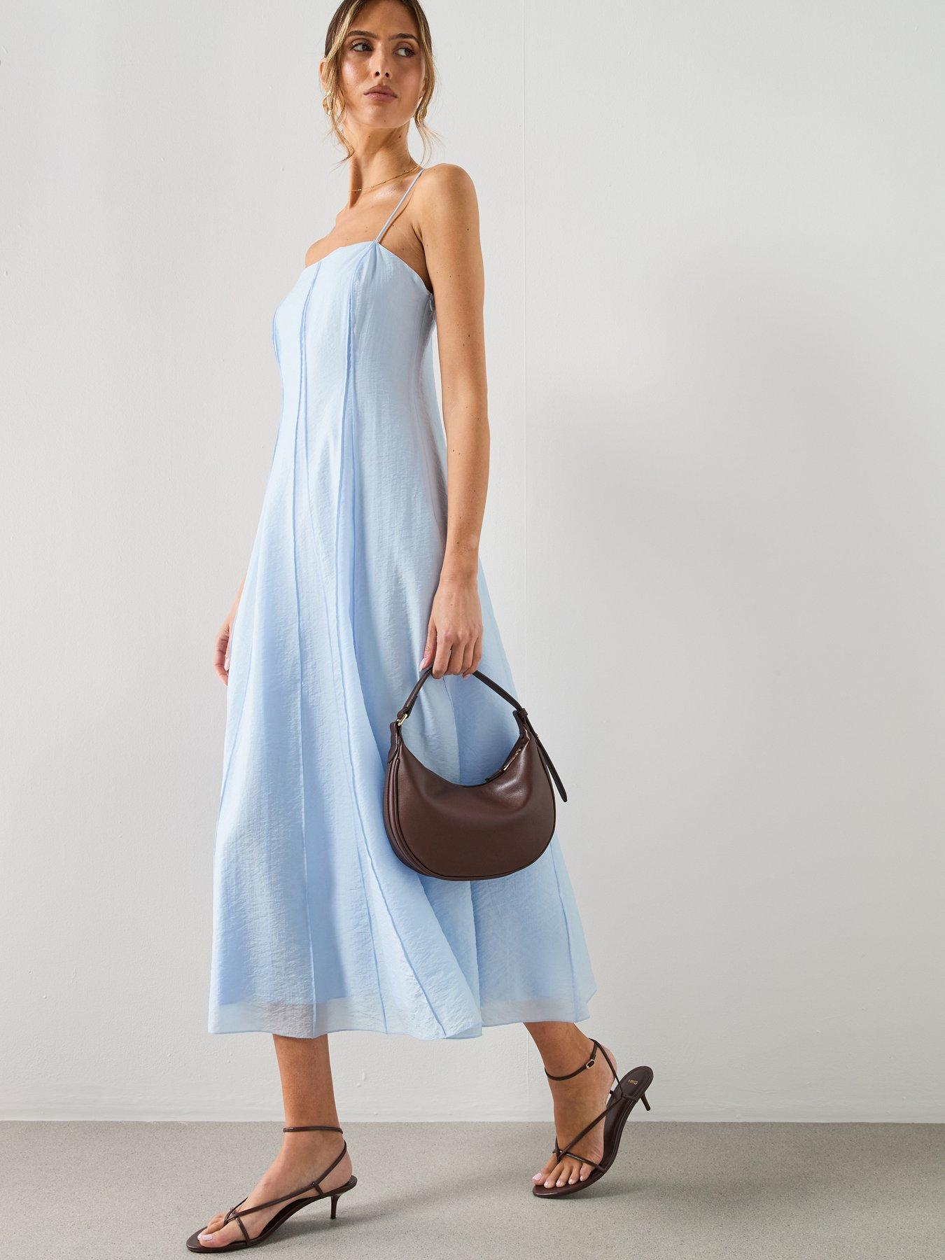 Image 3 of 5 of Mango Lyocell Dress With Stitching Detail - Blue