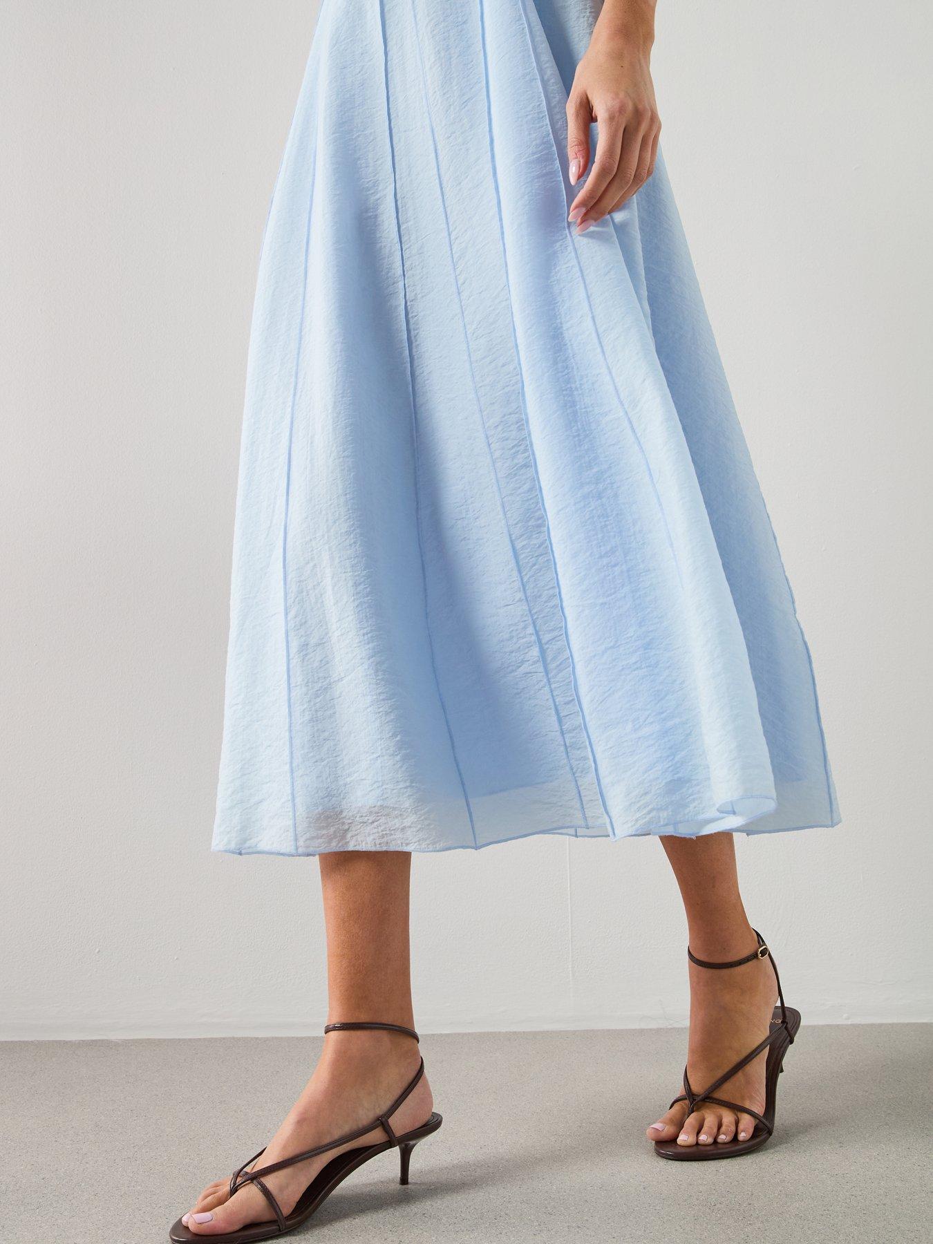 Image 4 of 5 of Mango Lyocell Dress With Stitching Detail - Blue