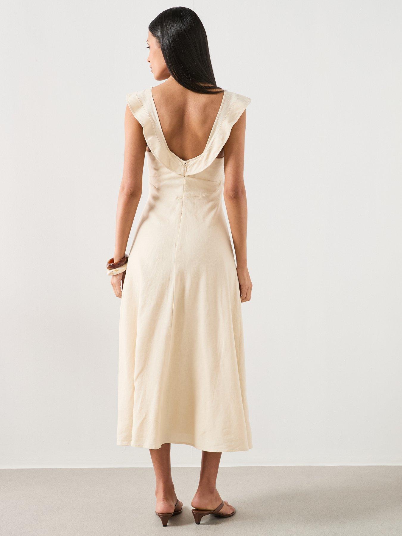 Image 2 of 6 of Mango Ruffled Linen Dress - Sand