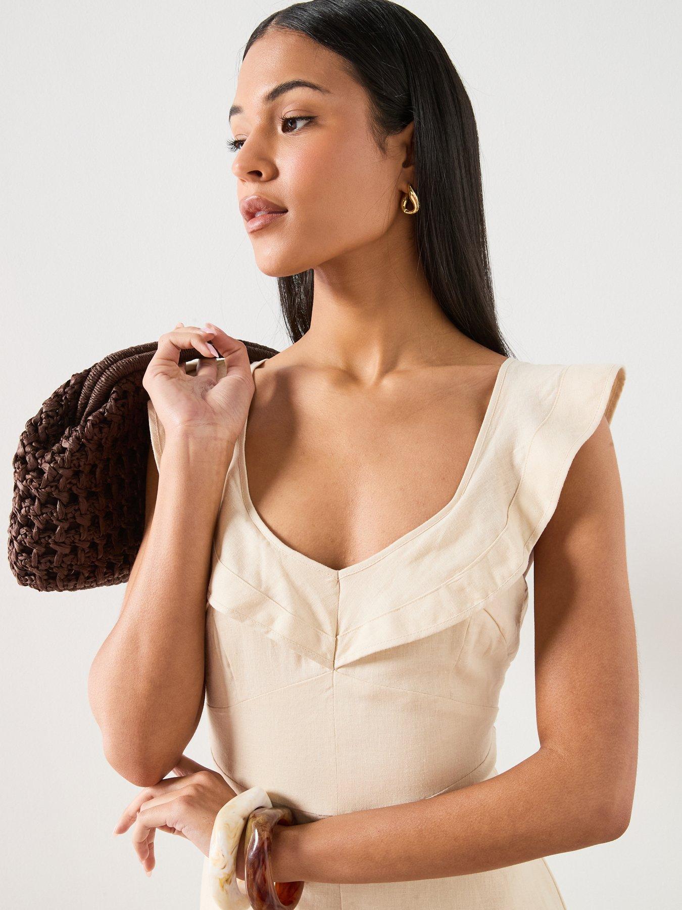 Image 4 of 6 of Mango Ruffled Linen Dress - Sand