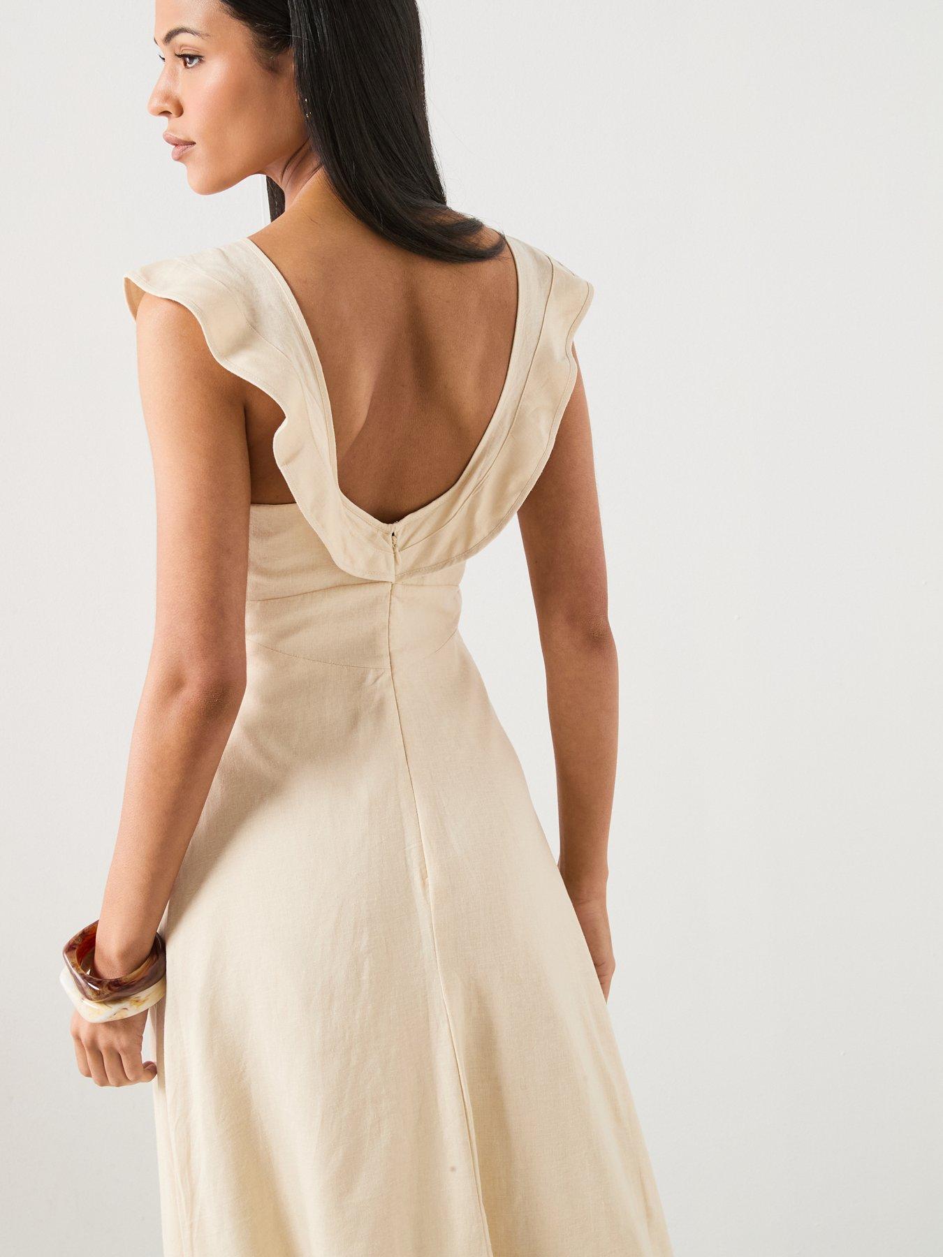 Image 5 of 6 of Mango Ruffled Linen Dress - Sand