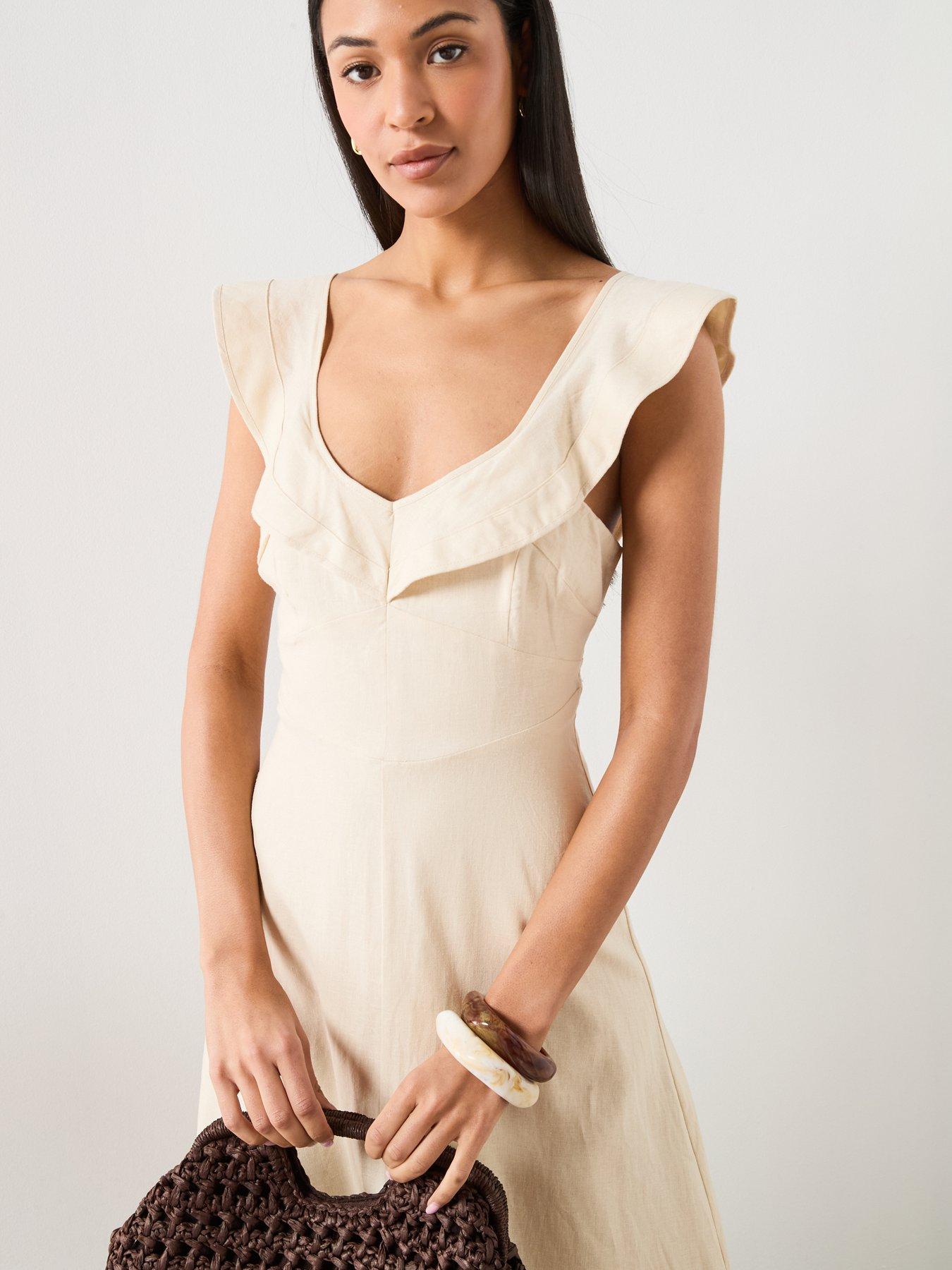 Image 6 of 6 of Mango Ruffled Linen Dress - Sand