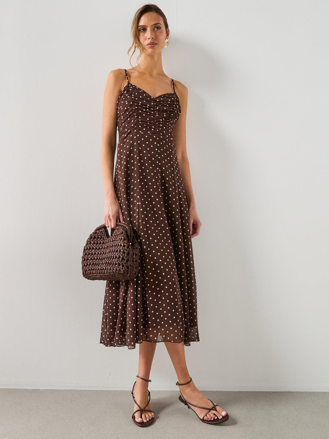 mango polka dot dress brown Polka-dot dress with bow - Women